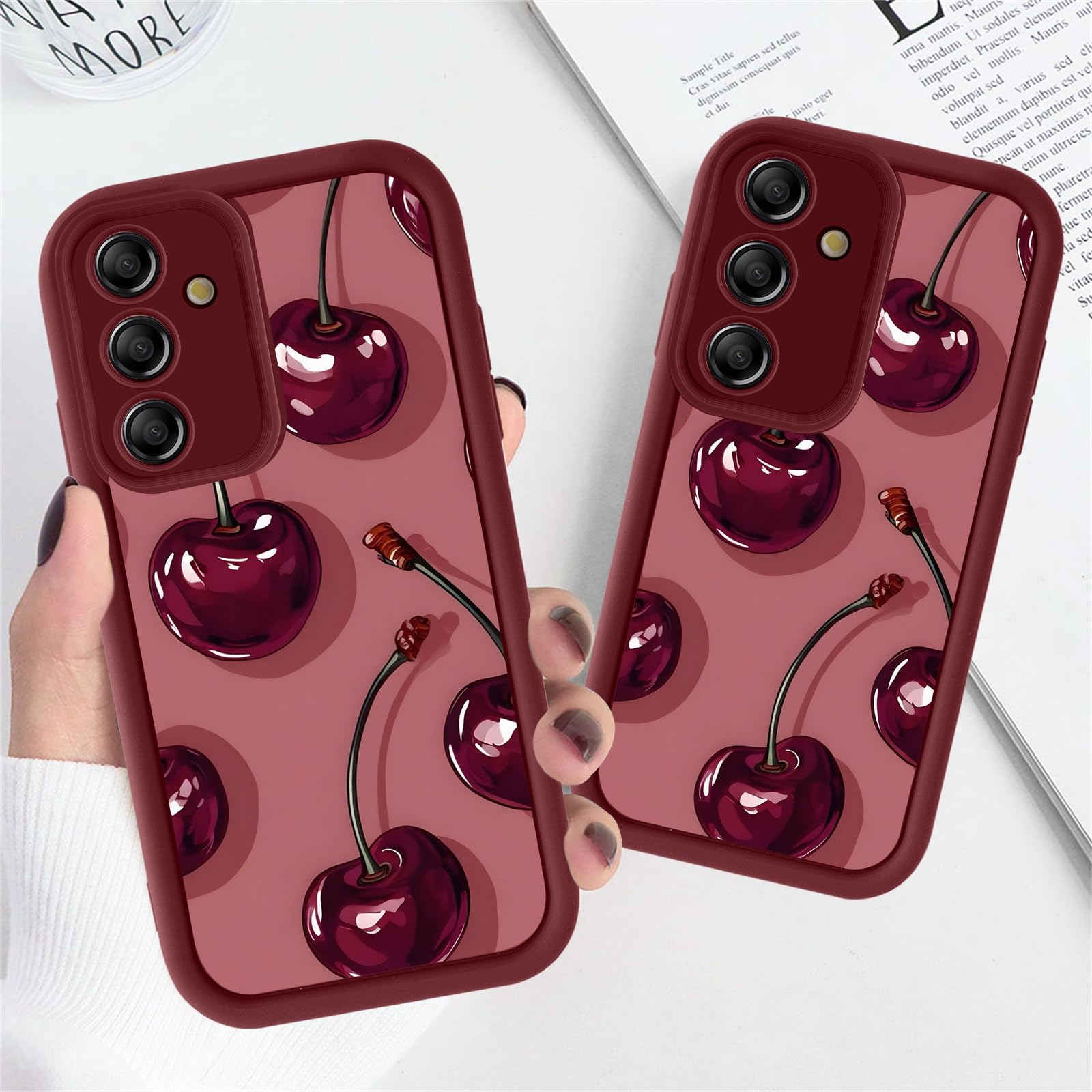 Cover per Samsung Galaxy A16 5G 6,7", Cellulare Rosso Silicone Morbido Custodia per telefono Aesthetic Rosso Ciliegia Motivo Disegno Protezione Fotocamera Antiurto Case per Ragazze Donne