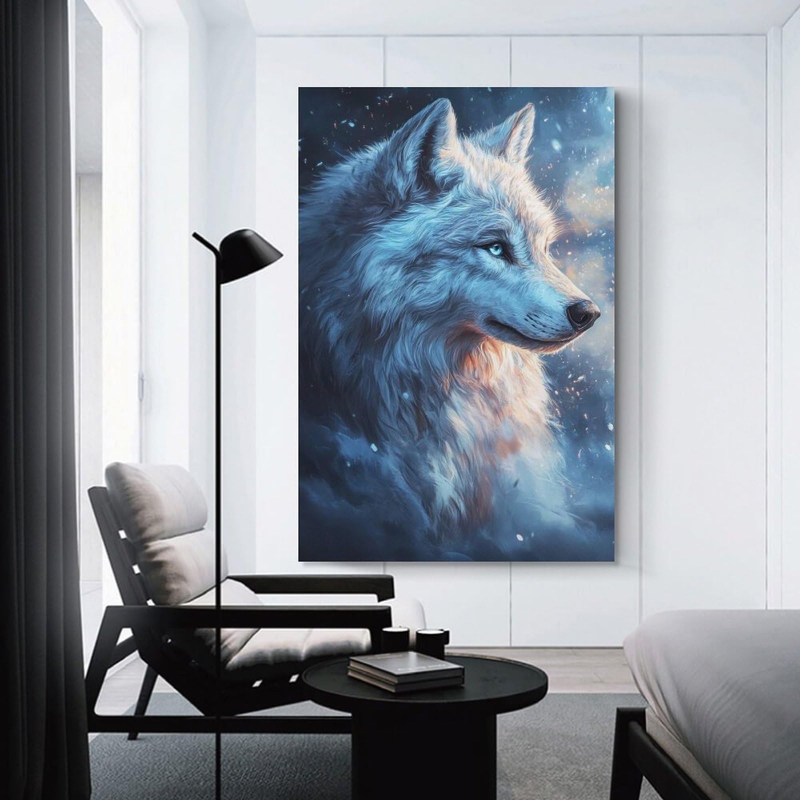 Junmoney White Wolf Portrait Decorative Canvas Print, 24x36inch(60x90cm), for Gallery Wall Decor And Room Displays, Wall Decor Suited to Curated Displays
