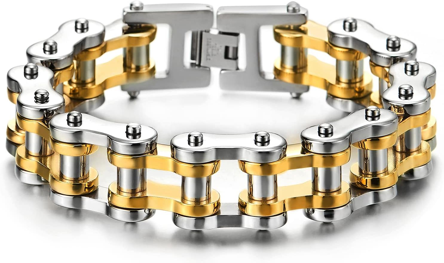 COOLSTEELANDBEYOND Heavy Sturdy Mens Motorcycle Chain Bike Chain Bracelet of Stainless Steel Silver Color Polished