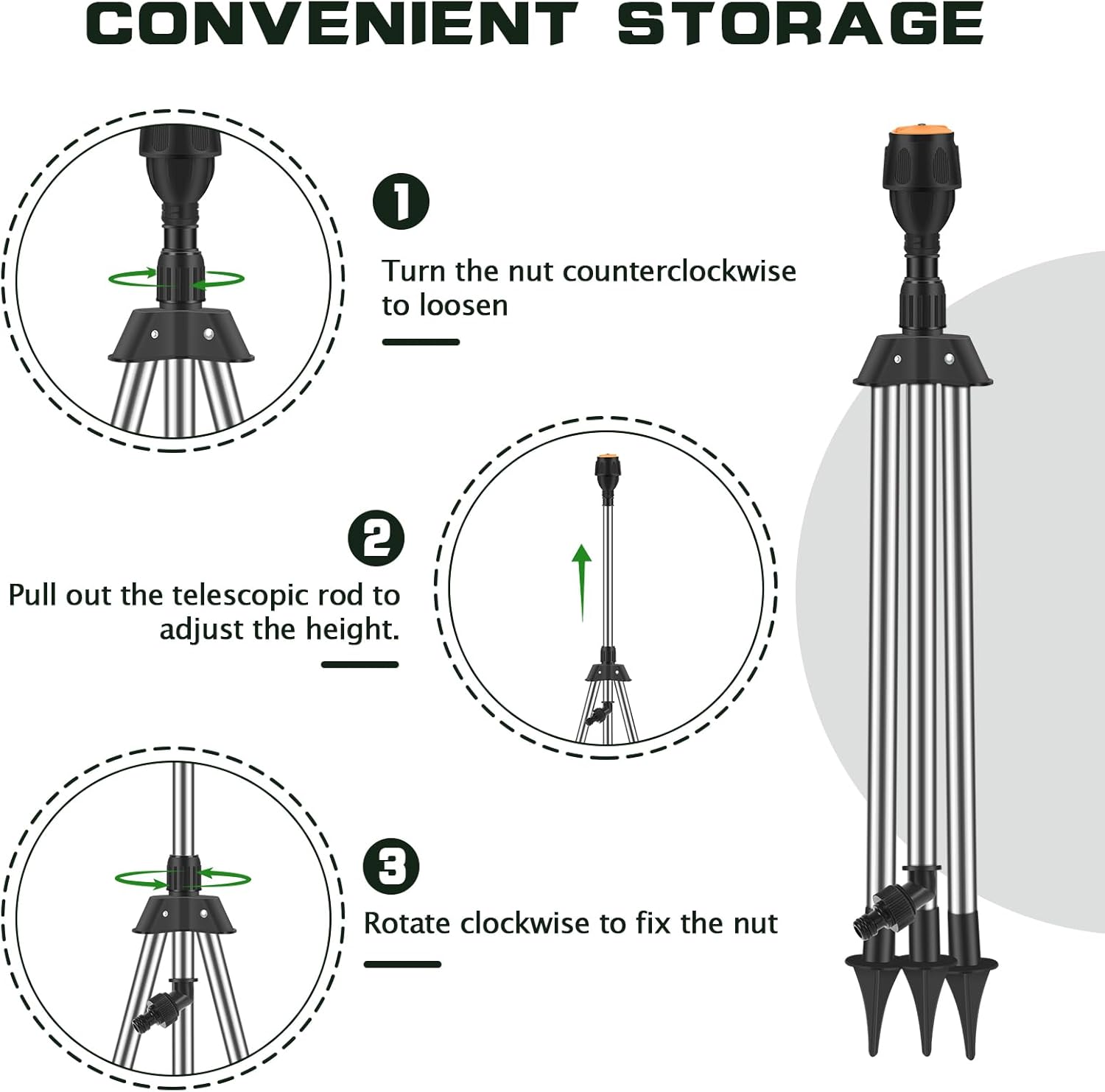 Tripod Sprinklers for Yard, 360 Degree Rotating Lawn Sprinkler, Large Area Coverage, Automatic Rotating Irrigation, Black Plastic & Stainless Steel Rotary Sprinkler