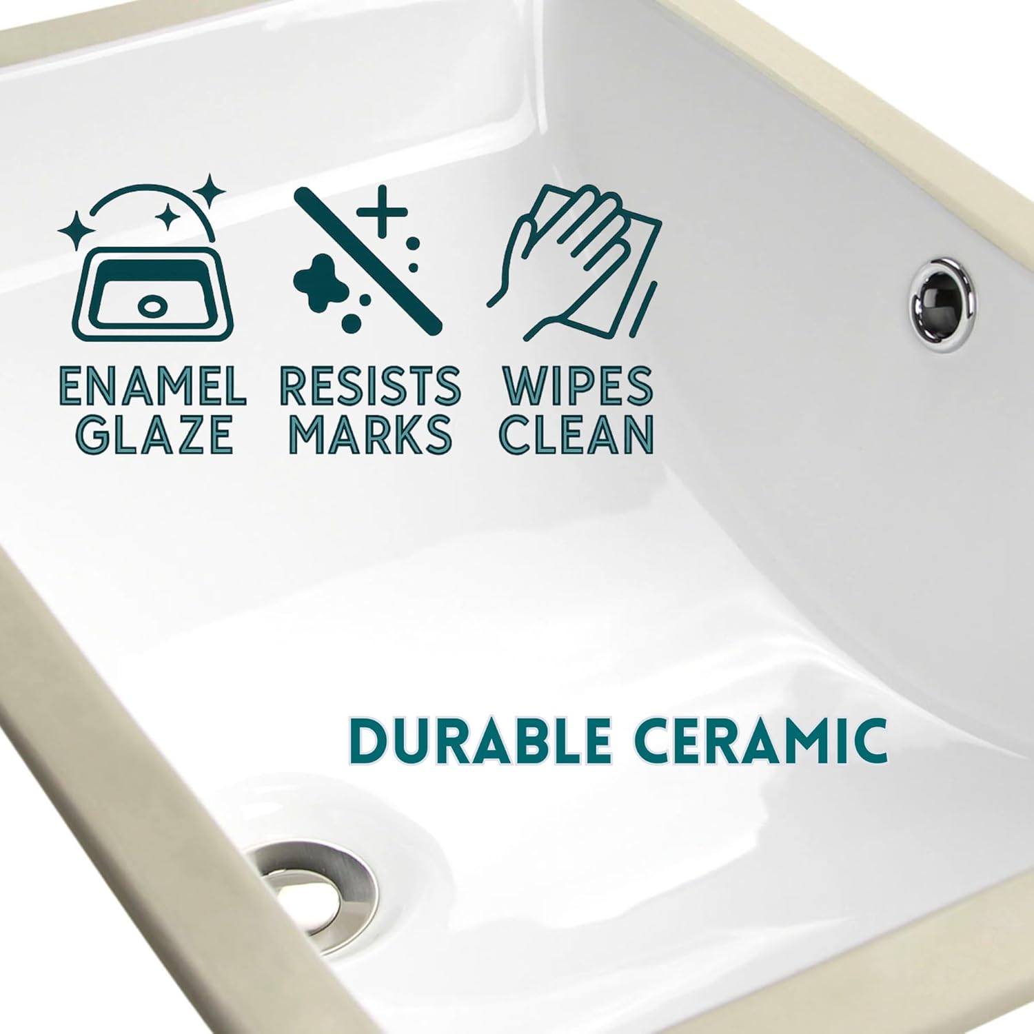 Undermount Bathroom Sink – 18"x12 White Rectangular Single Bowl Sink with Overflow, for Vanity – Porcelain Enamel Glaze Ceramic, Scoop Bottom, Template Included HP-1812W