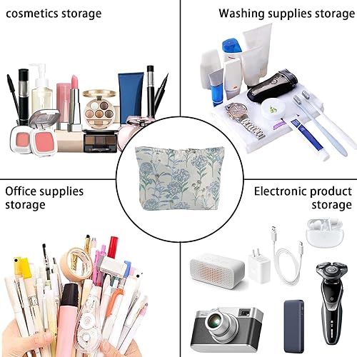 Miniatura 8 de LYDZTION Bolsa de maquillaje de diente de león para mujeres, bolsa de maquillaje de lona de gran capacidad, bolsa de aseo de viaje, organizador de