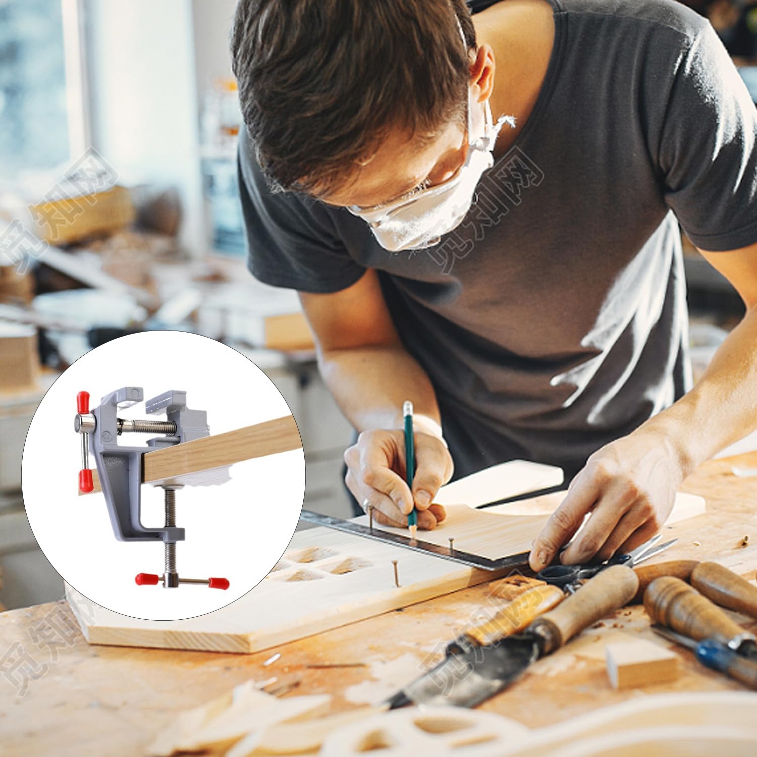 1 Pcs Bench Clamps, Universal Table Vice, Aluminium Alloy Vice, Pequeña Vise, 360 Grados de Rotación, Table Bench Vice, Mini Clamp Piana, Clamps de Trabajo Ajustables, para Fijación (Plata)