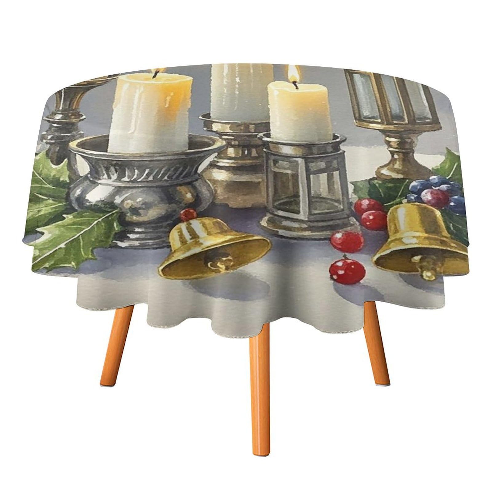 Nappe ronde motif bougie de Noël idéale pour grands buffets et mariages