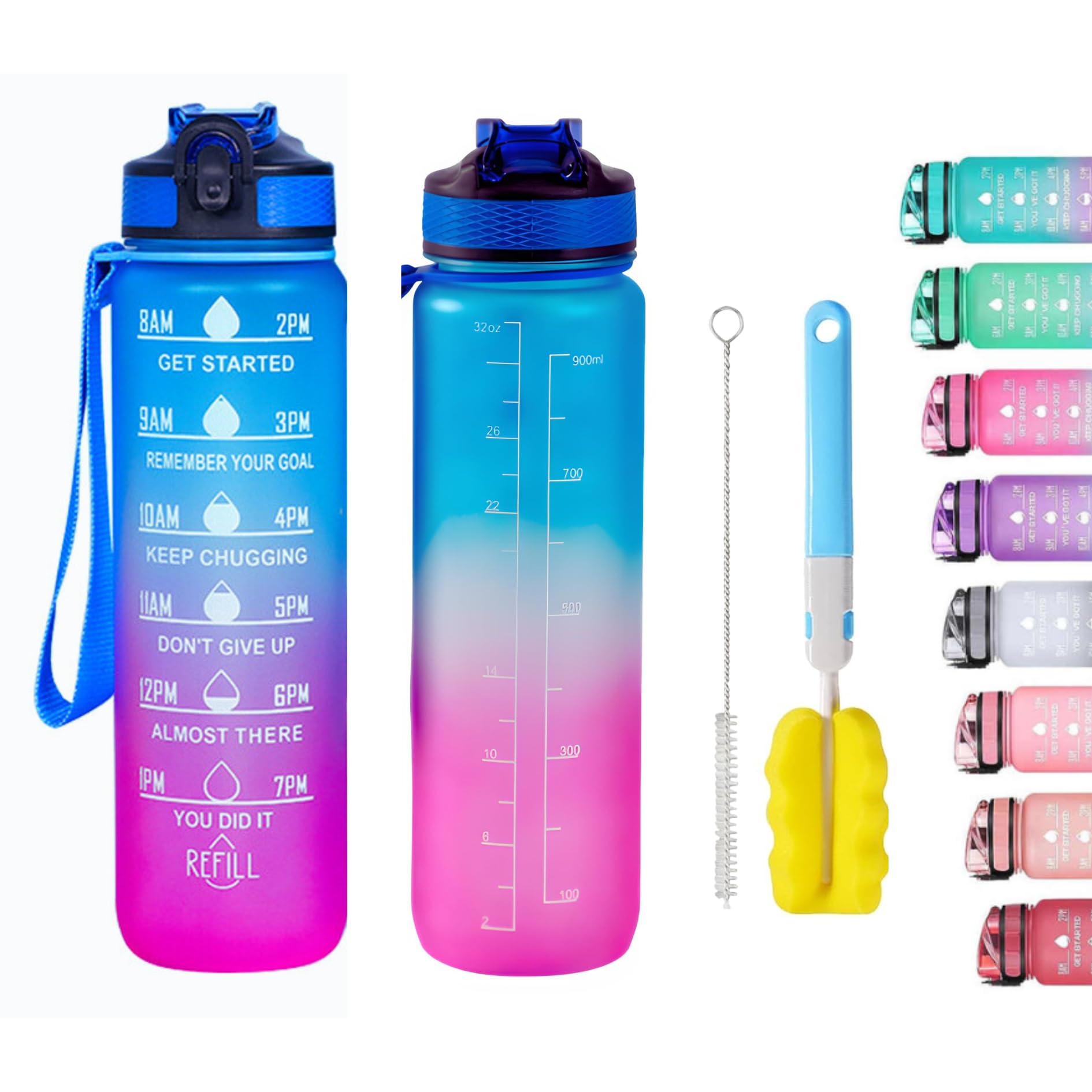 Apex.99 Motivational Water Bottle with Time Markers 1L / 32oz, BPA Free Tritan Leak Proof Gym Water Bottle with Measurements, Reusable Sports Bottle for Men & Women