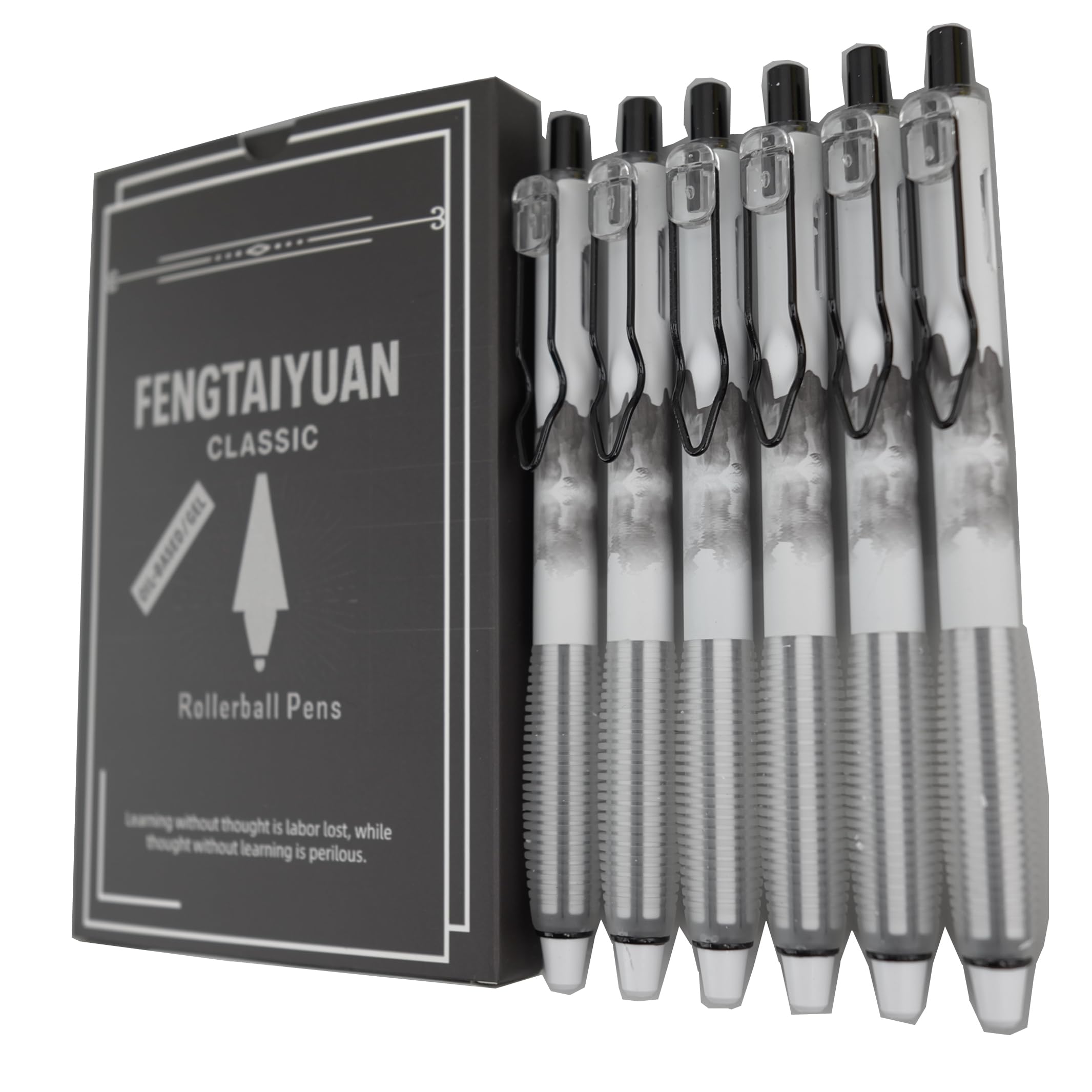 Fengtaiyuan Retractable Gel Pens, 0.5mm ST Precision Tip Quick Dry Black Ink, Gradient Black Barrel with Triangular Silicone Non-Slip Grip, Ergonomic