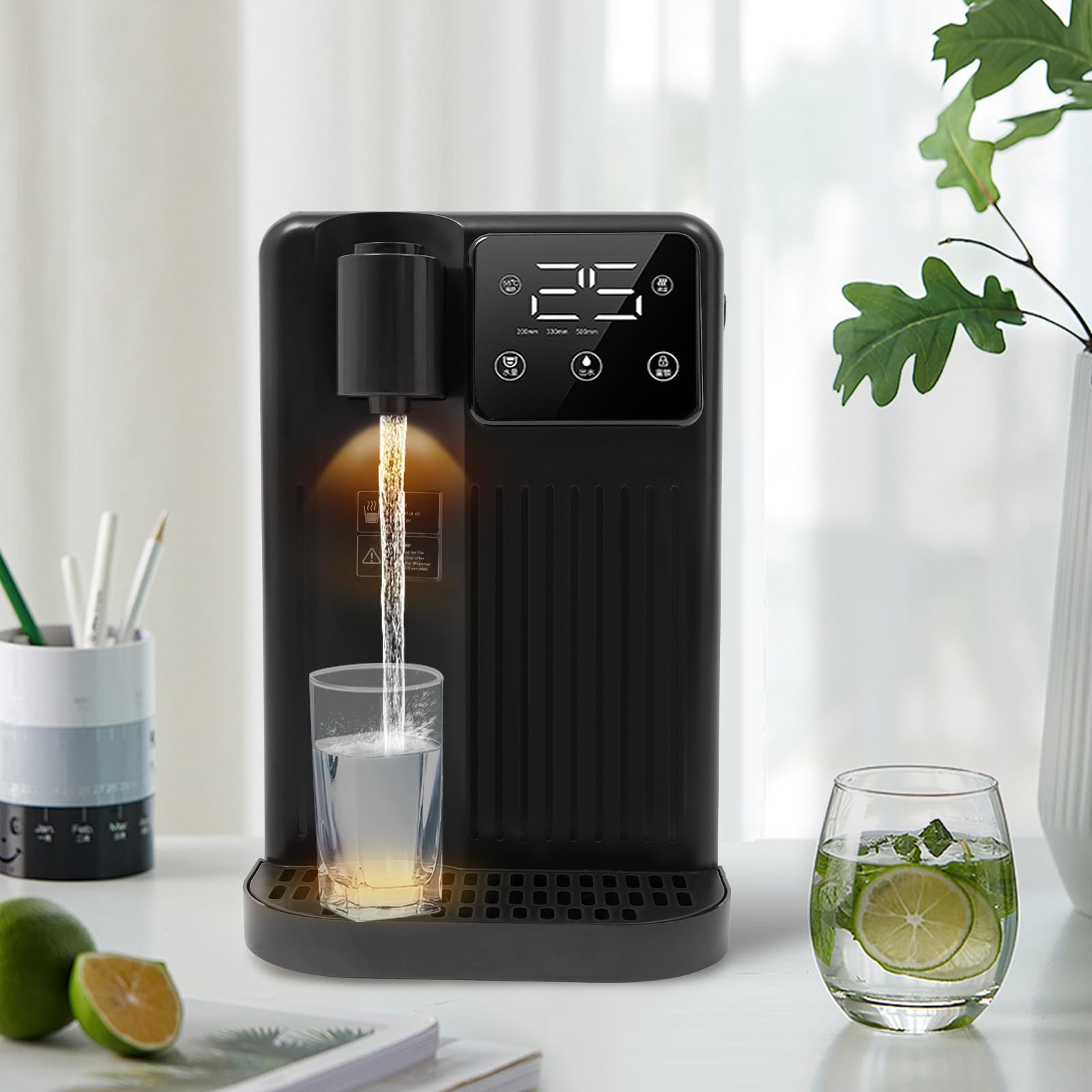 Distributeur eau chaude instantanée, distributeur avec filtre, capacité 3 l, options de température, écran tactile, 3 secondes chauffage, 25-99 ℃ (noir)