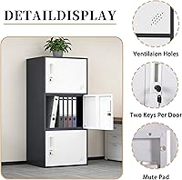 Vista 5 de Gabinete de almacenamiento vertical apilable de 3 puertas con cerradura, dispositivo anti-caída, locker de metal, organizador para oficina, hogar