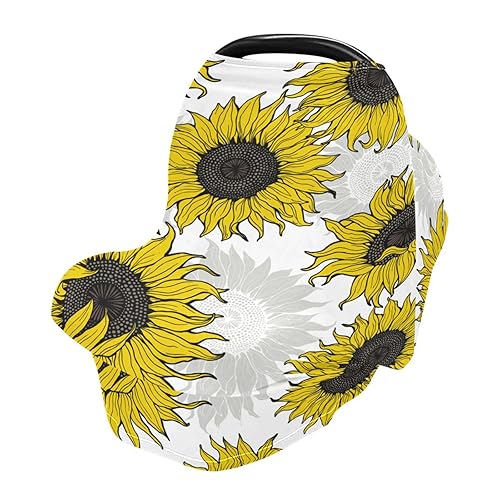 Funda de lactancia, bufanda de lactancia materna, girasoles amarillos, blanco, fundas de asiento de coche para bebé, suave, transpirable, cubierta