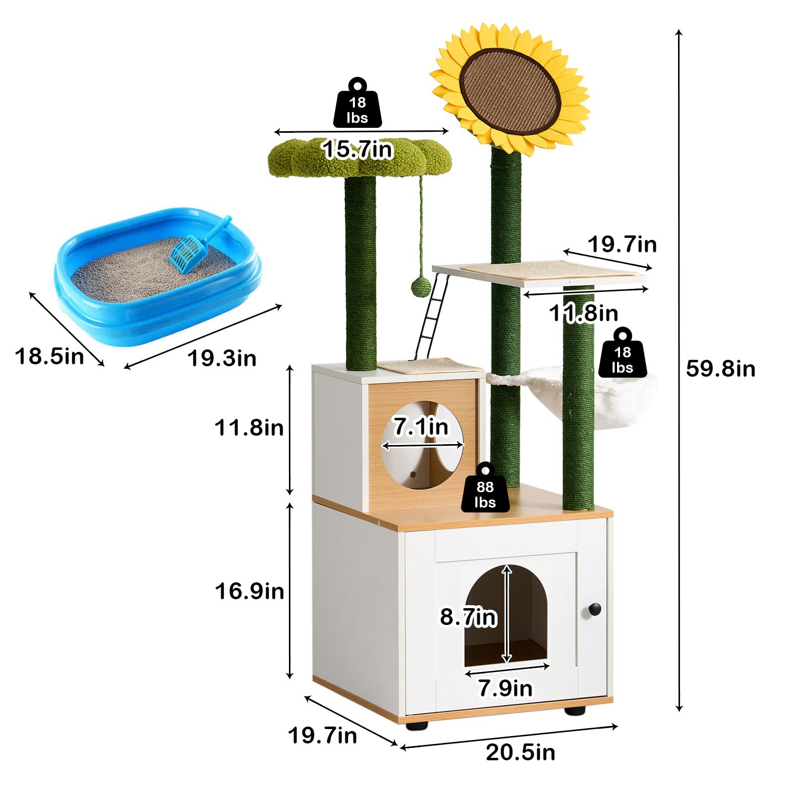 Soges Albero per Gatti con Lettiera, Bagno Nascosto e Tiragraffi