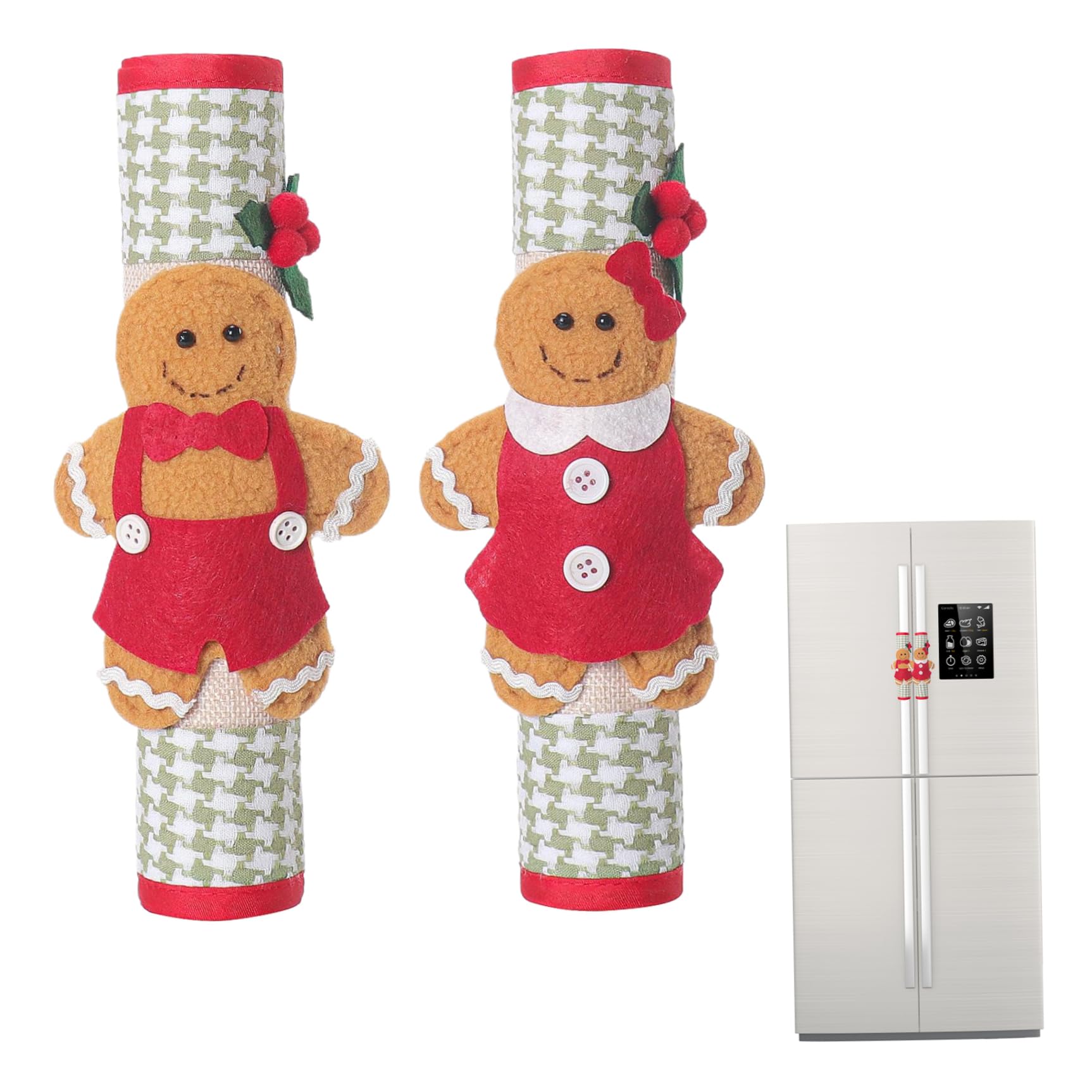 Cakeeyum 2Pcs Refrigerator Door Handle Covers /Set Gingerbread Man Christmas Cabinet Handle Covers Decorative Kitchen Appliances Gloves For Fridge, Microwave, Dishwasher, Door Cloth Protector