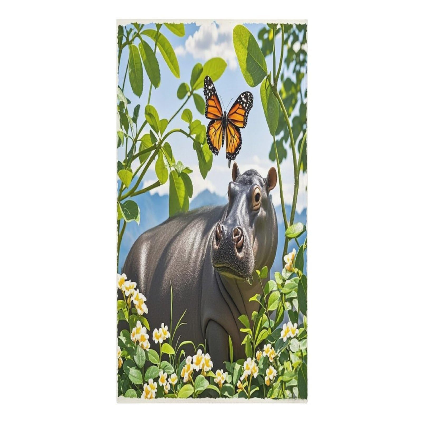 FekiLoot Butterfly and Hippo Towels Lightweight Thin Beach Towel Classic Soft Large Pool Towel Highly Absorbent Sand Free Bath Towels Travel Blanket for Vacation Essentials Adult Gift 30" X 61"