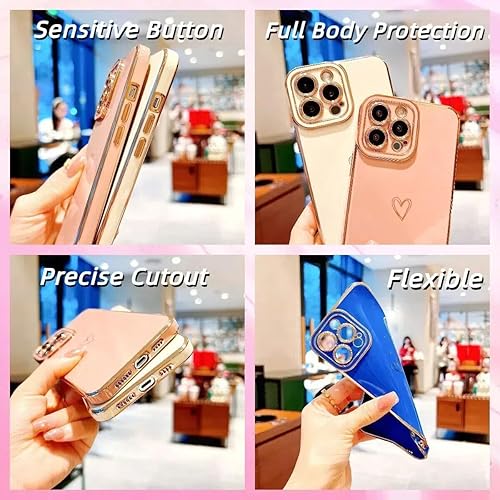 Miniatura 3 de Funda compatible con iPhone 14 Plus para mujeres y niñas, diseño estético, bonito, de lujo, moderno, de corazón dorado, delgada, de silicona, a