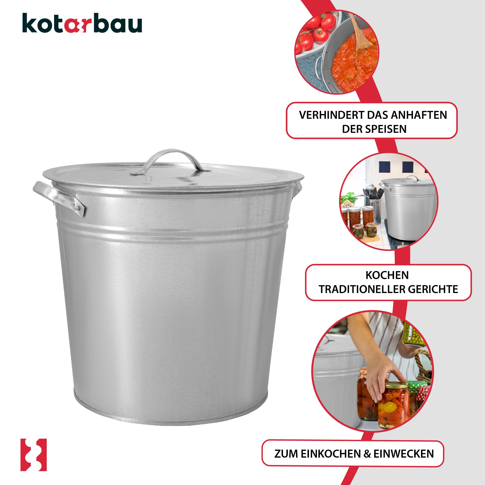 KOTARBAU® Einkochtopf 32 Liter mit Deckel & Zwischenboden, verzinkter Stahl