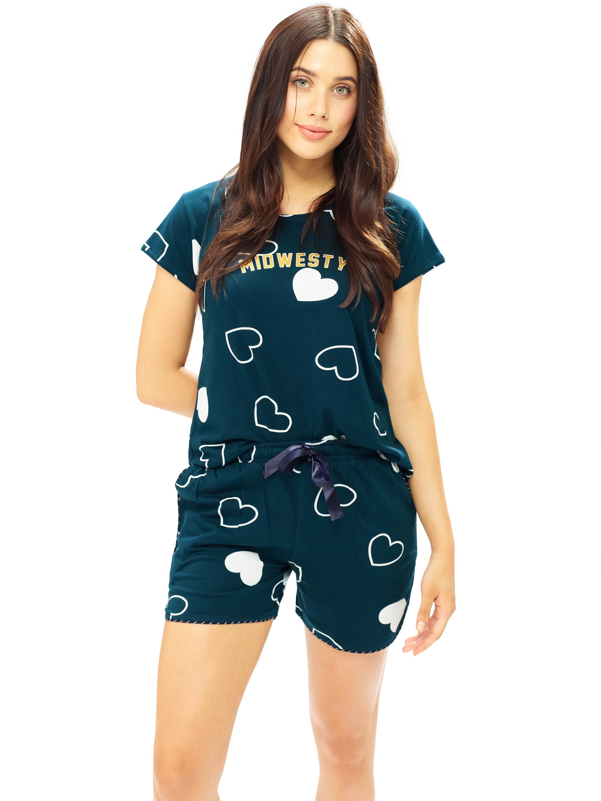 Women's Cotton Heart Print Top-Shorts Nightwear Set