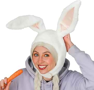 TLHWIN Cappello da Coniglietto con Orecchie in Movimento, Cappello da Coniglio in Peluche Simpatici con Orecchie in Peluche per Ragazze Giocattoli da Regalo per Ragazzi (bianco