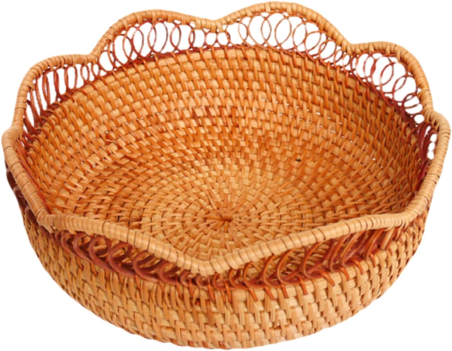 Rattan Basket, Storage Basket, Openwork Knitting, Round, Bread Basket, For Guests, Fruits, Snacks, Home, Crafts, Handmade (Deep Style) L Size 11.0 x 3.9 inches (28 x 10 cm)