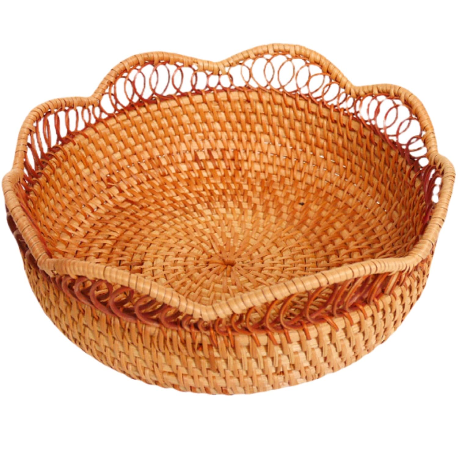Rattan Basket, Storage Basket, Openwork Knitting, Round, Bread Basket, For Guests, Fruits, Snacks, Home, Crafts, Handmade (Deep Style) L Size 11.0 x 3.9 inches (28 x 10 cm)