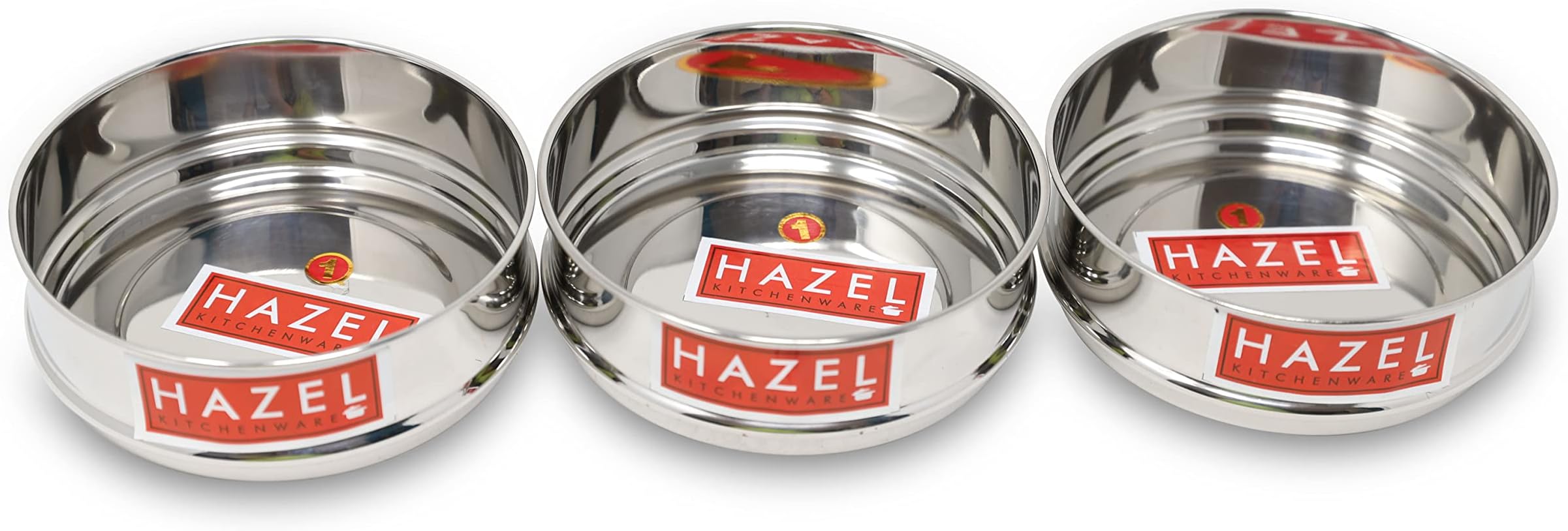 Hazel Cooker Separator Small Size | Mini Vessel Set of 3, 500 Ml Each With Glossy Finish | Stainless Steel Utensil Set | Stackable Container, Silver, 3 Liter