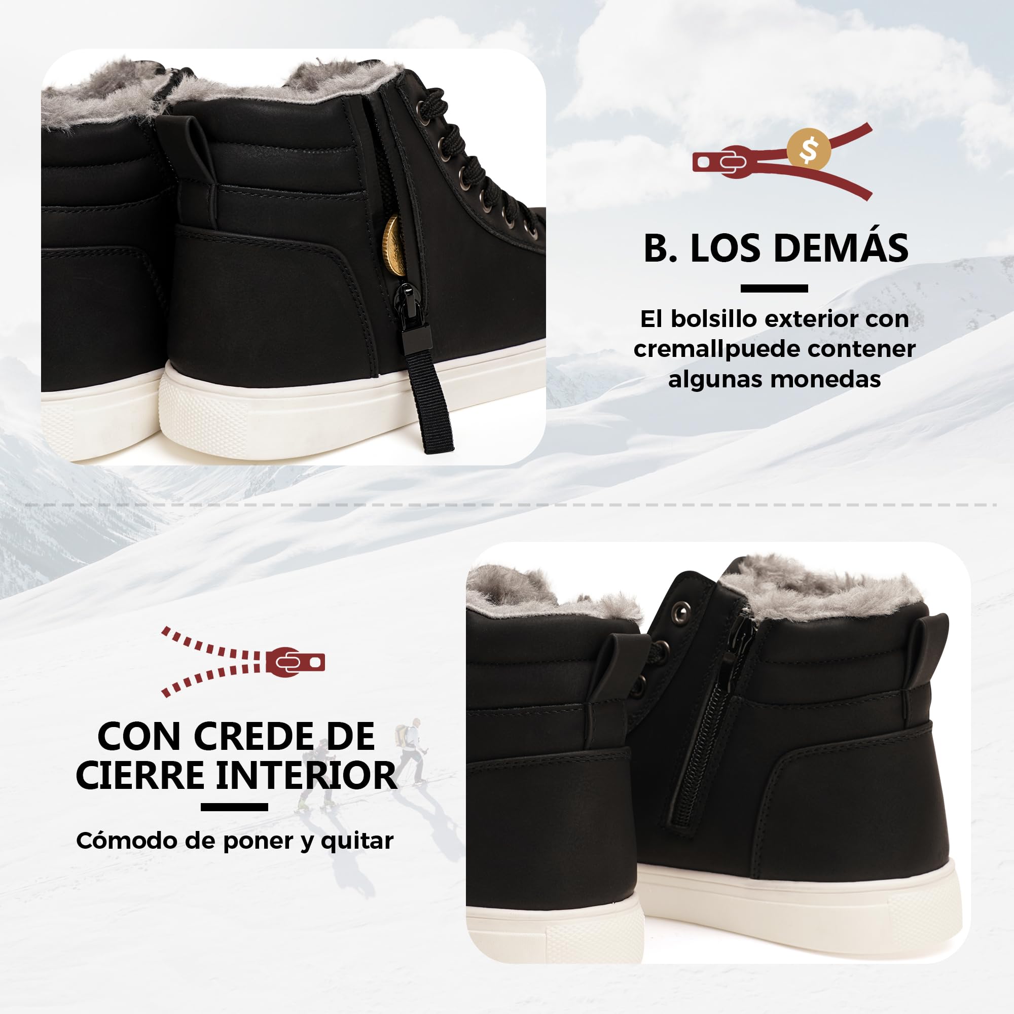GLAMORA Calde scarpe invernali da donna foderate in pelliccia sintetica - Stivaletti da neve alla caviglia con lacci, sneakers alte antiscivolo per camminare, lavorare, arrampicarsi, ecc.
