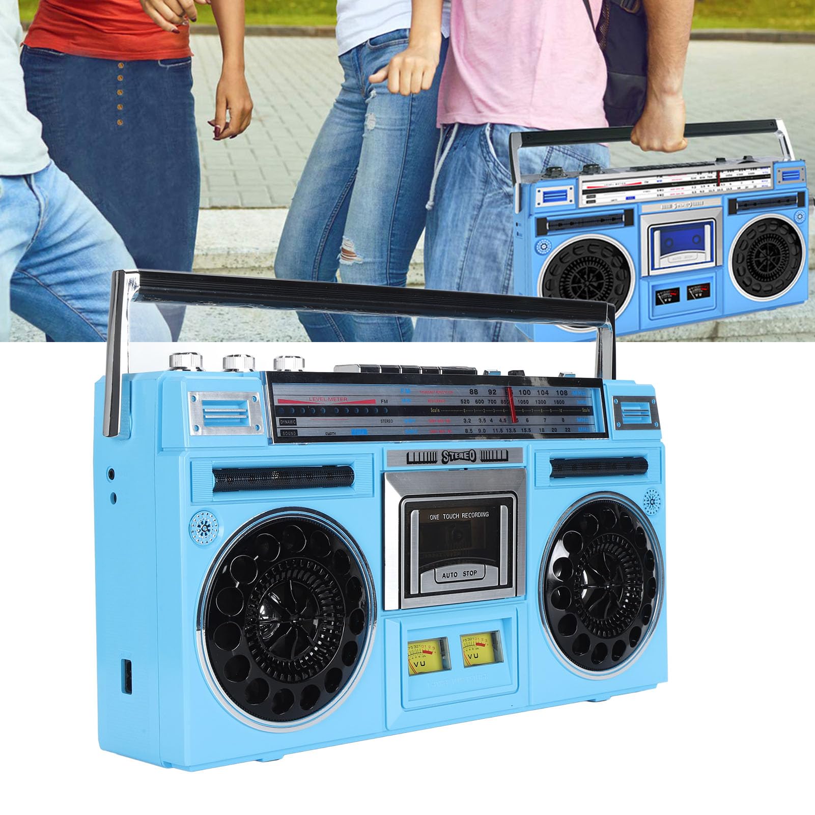 Cuifati Reproductor de Casete Retro, Bluetooth FM MW SW1 SW2 Grabadora de Radio con Dial de Agudos Refuerzo de Graves Reproducción de Tarjeta de Memoria USB, para Niños Mayores