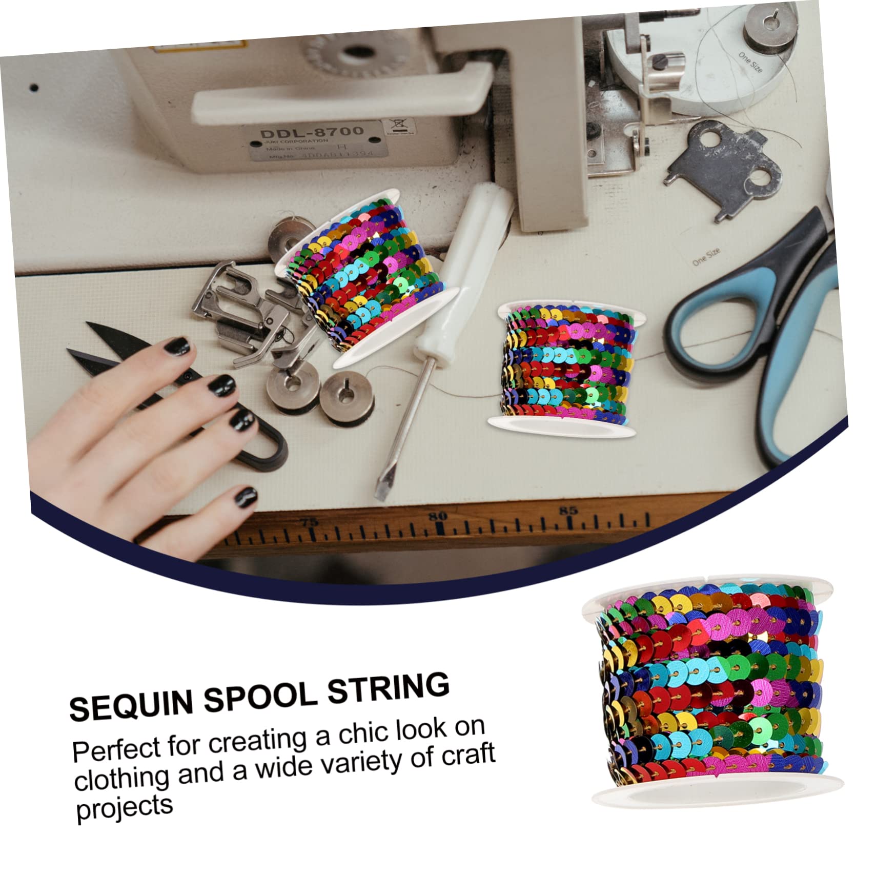 LALAFINA 2sets Rhinestones Trim Sequin Strings Flat Paillette String for Sewing Embellishments DIY Sequin Spool 5rolls*2