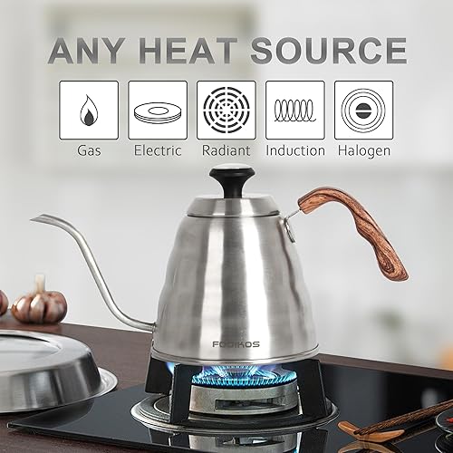 Miniatura 2 de Hervidor de cuello de cisne con termómetro para verter sobre café y té, 42 onzas líquidas, acero inoxidable de alta calidad, control de temperatura