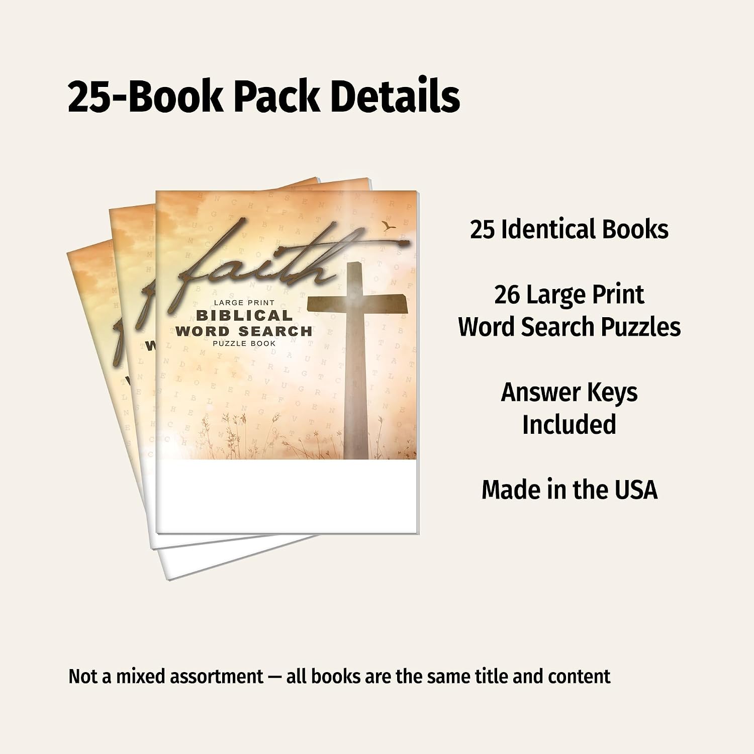 ZOCO - Large Print Bible Word Search Puzzle Books - 25 Pack - Easy-to-Read Christian Word Find - Bulk Activity Books for Seniors, Nursing Homes, Church Groups