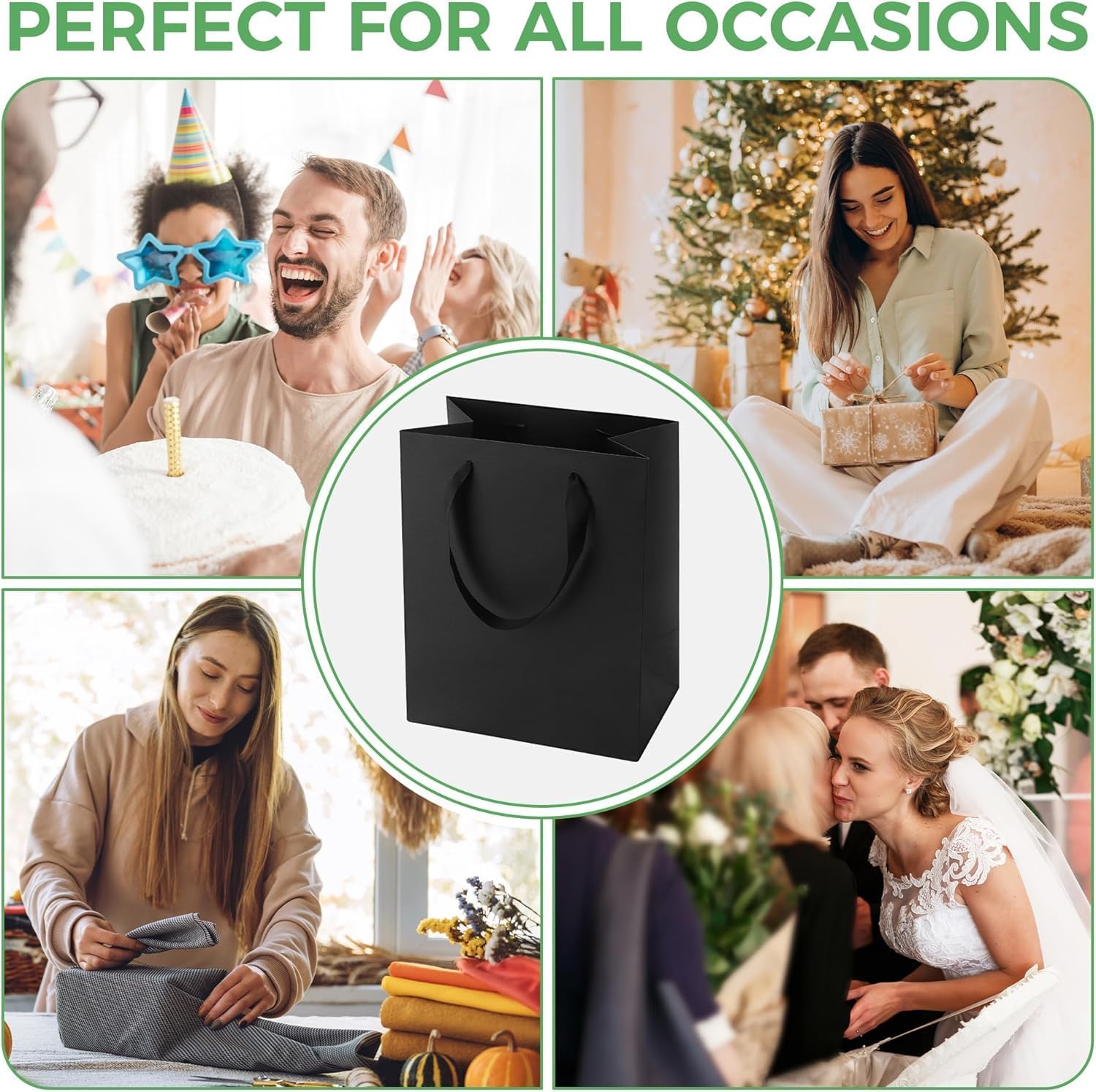 PrimeSign Black Gift Bags With Handles: 8x5x10 Inch 12 Pack Black Paper Gags Medium Bulk For Party Shopping Birthday Wedding Graduation Fathers Day - Image 7