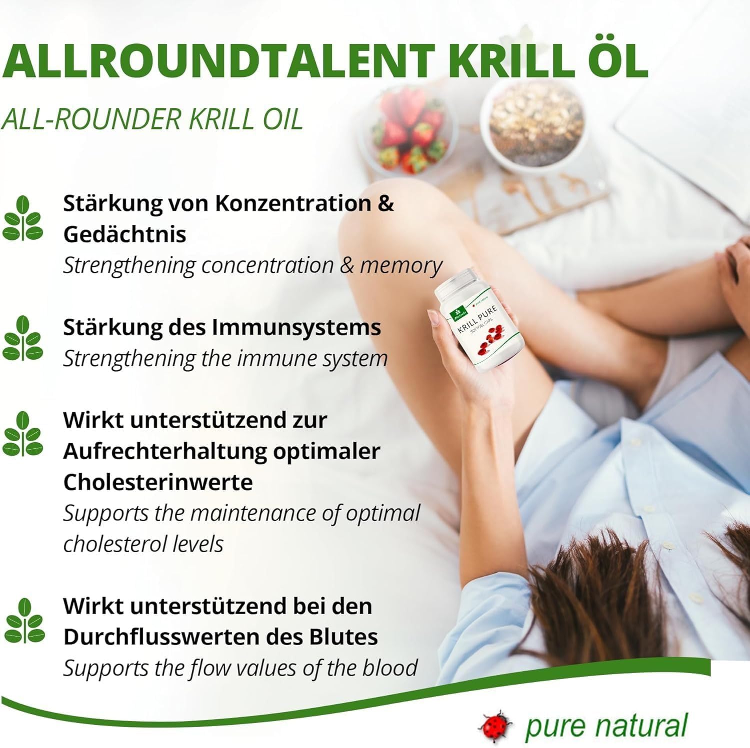 Capsules d'huile de krill - 1000mg d'huile de krill PURE pendant 135 jours - avec astaxanthine oméga 3-6 EPA DHA phospholipides de choline - Moriveda 3x 90 capsules