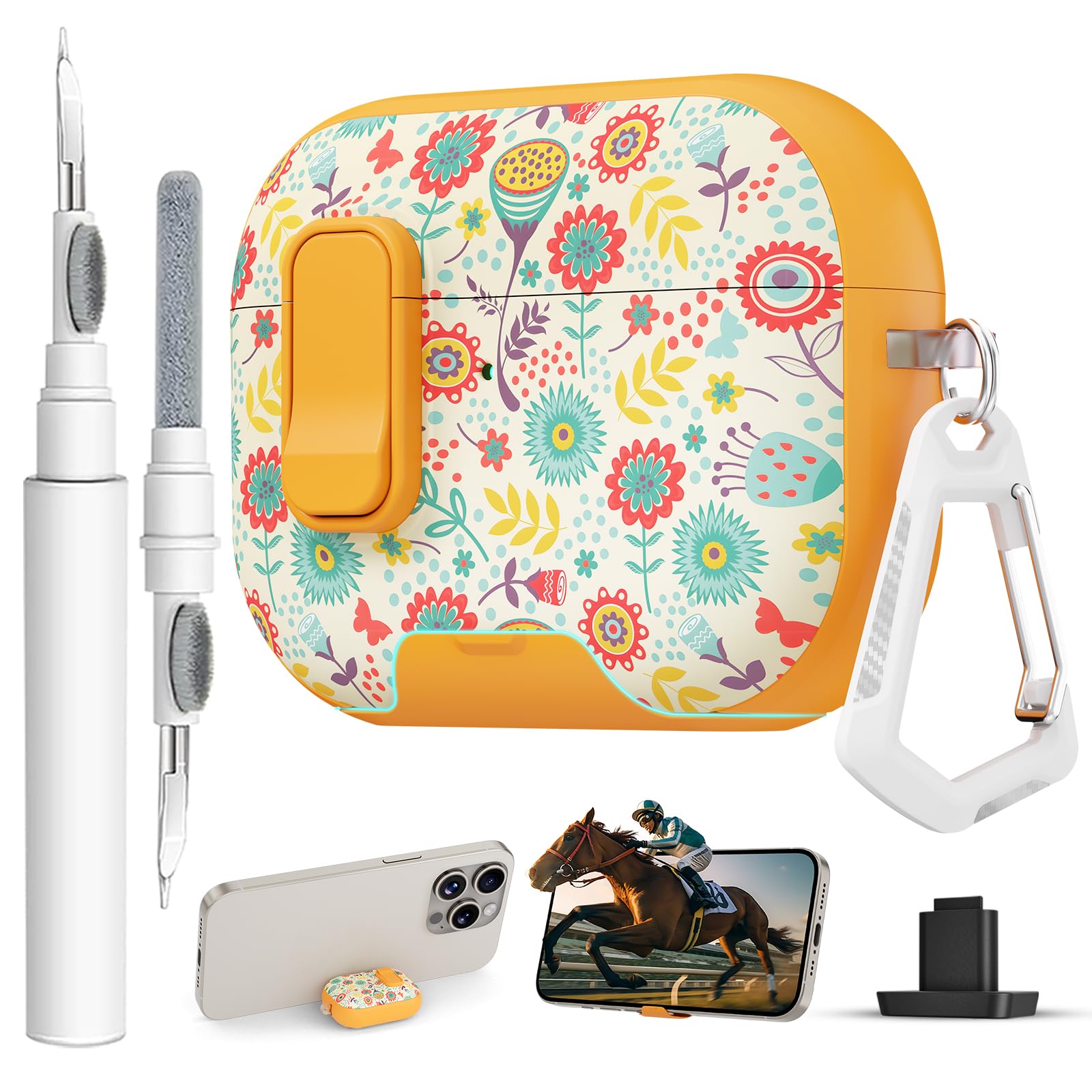 for AirPods Pro 3 Case with Lock &amp; Phone Stand,Cute Floral Pattern Style