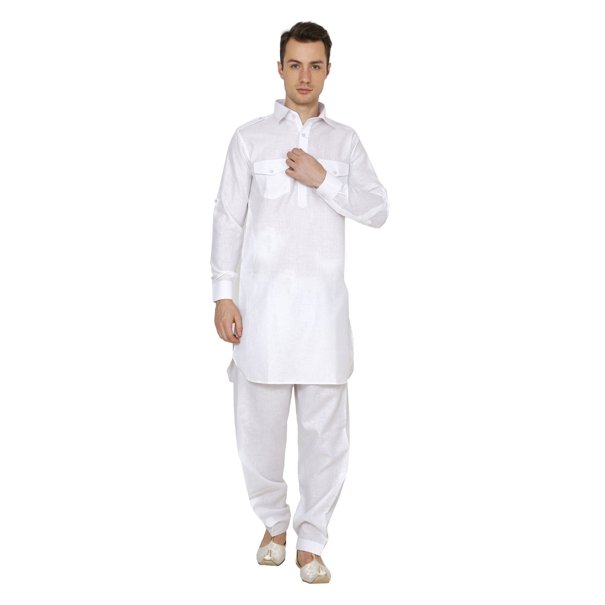 royal kurta Men's Cotton Linen Pathani Kurta and Salwar Set-picture-11