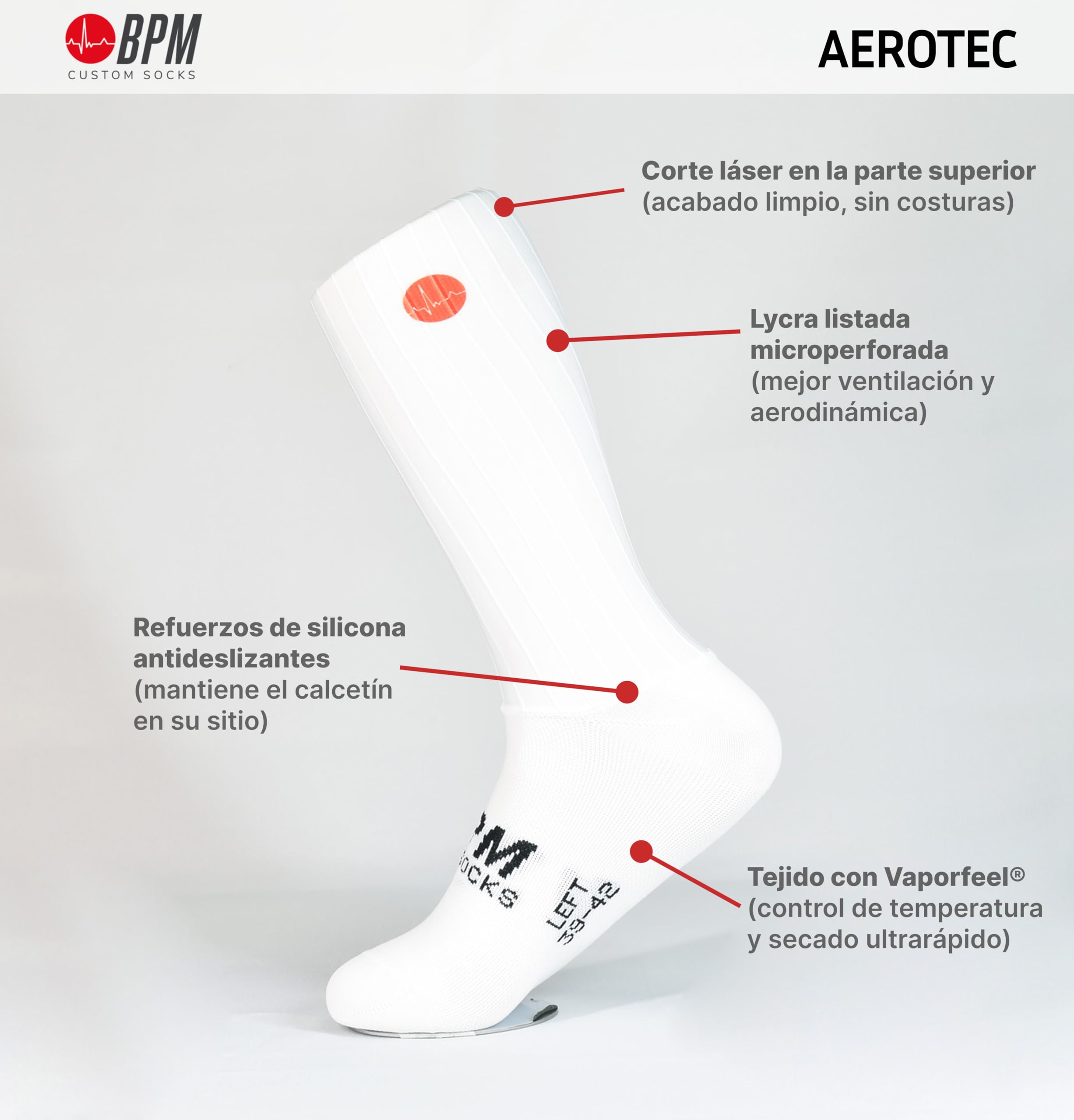 BPM Calcetines Ciclismo AEROTEC | Caña Alta Ultraelástica | Hilo Técnico de Alto Rendimiento en la Zona del Pie | Corte Láser | Made in Italy