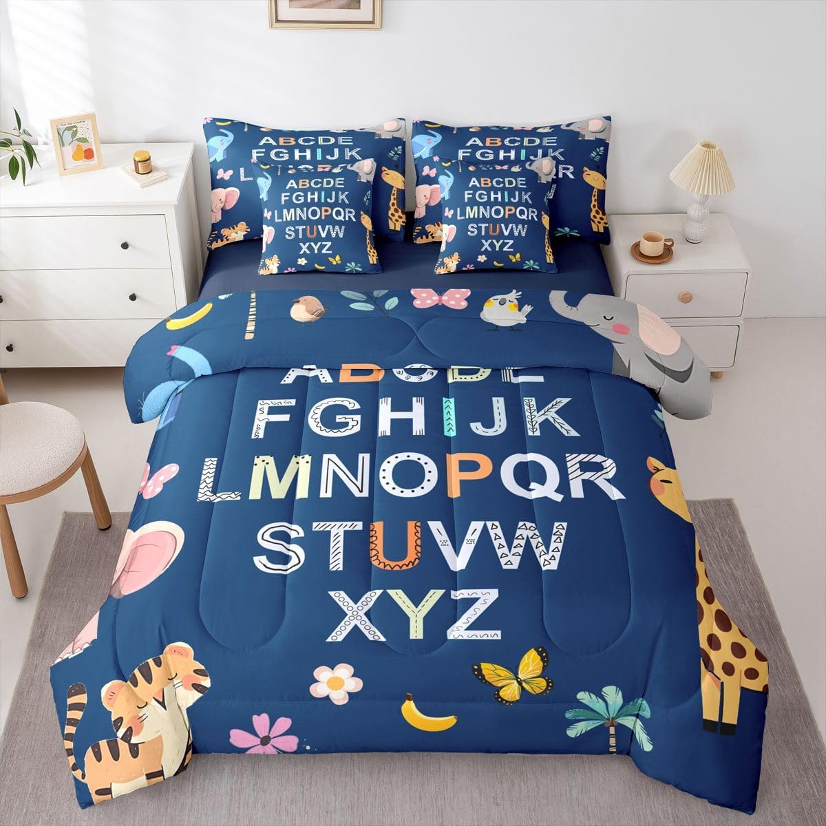 Feelyou Alphabet Comforter Set with Sheets 7 Piece Twin Size for Boys Girls