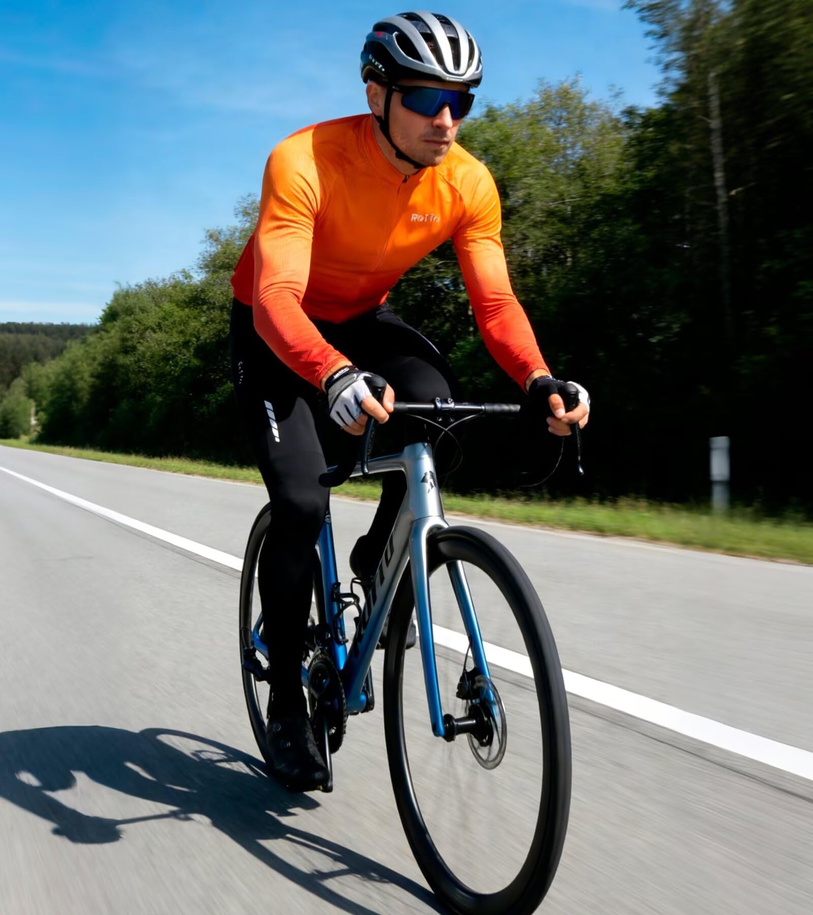 ROTTO Herren Radtrikot Fahrradtrikot Langarm Rennrad Trikot Farbverlauf Reihe