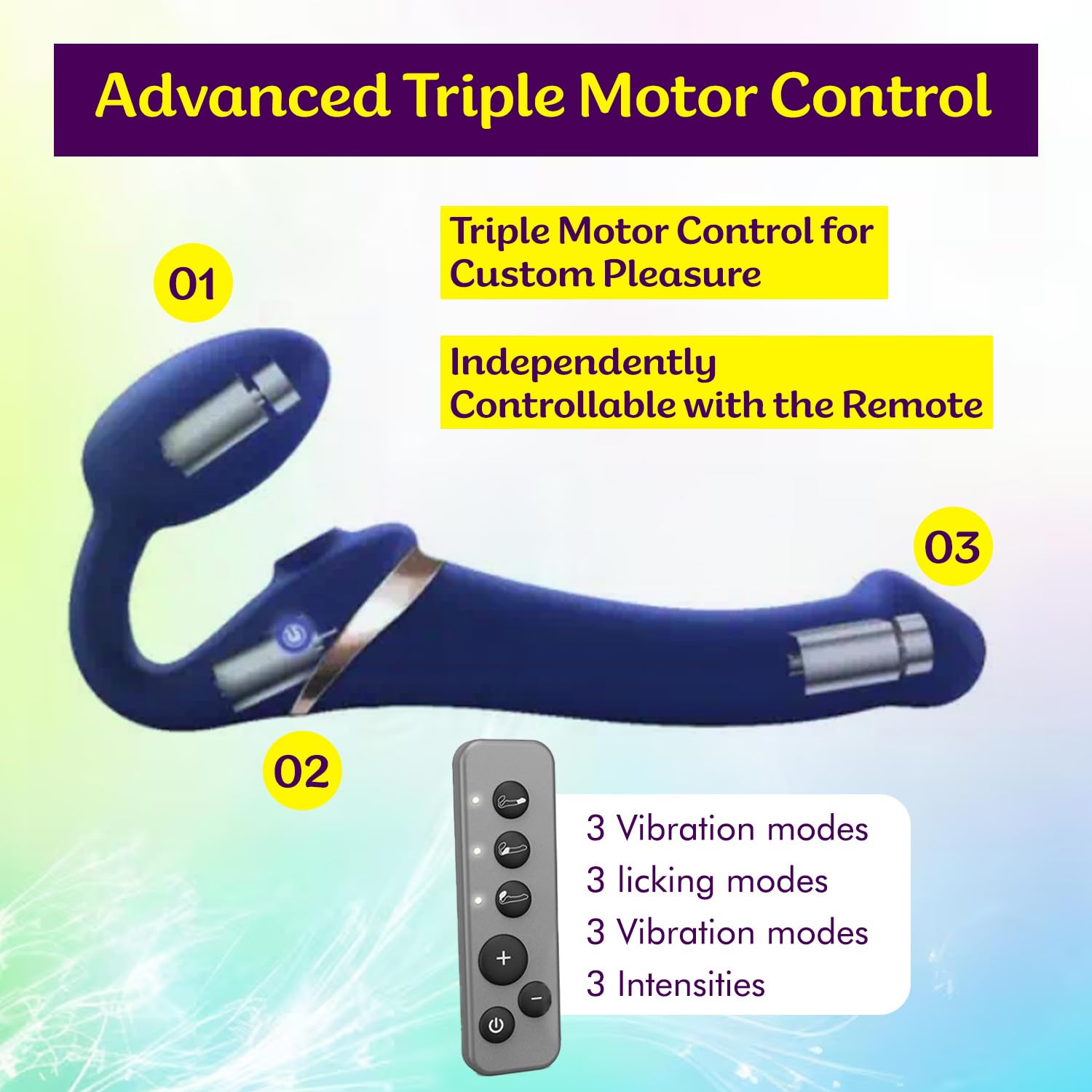 Strap-On-Me Strap-on Multi-Orgasmo Telecomandato 3 Motori – Tecnologia a Memoria di Forma – Tripla Stimolazione – Sex Toy Donna & Uomo in Silicone Morbido – Senza Imbrago, Impermeabile
