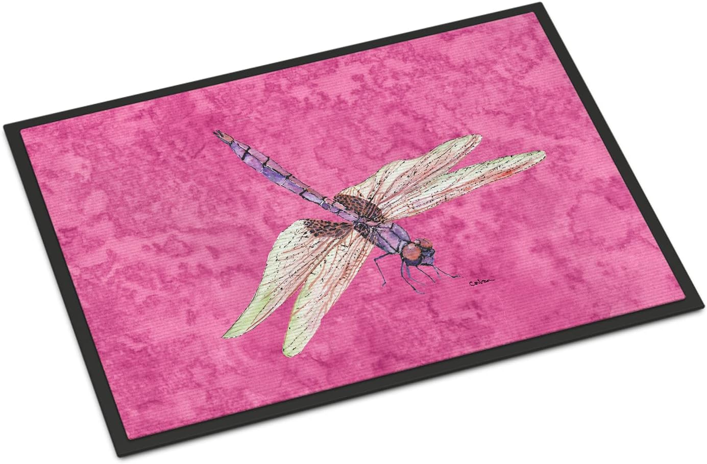 Caroline's Treasures 8891JMAT Dragonfly on Pink Doormat 24x36 Front Door Mat Indoor Outdoor Rugs for Entryway, Non Slip Washable Low Pile, 24H X 36W