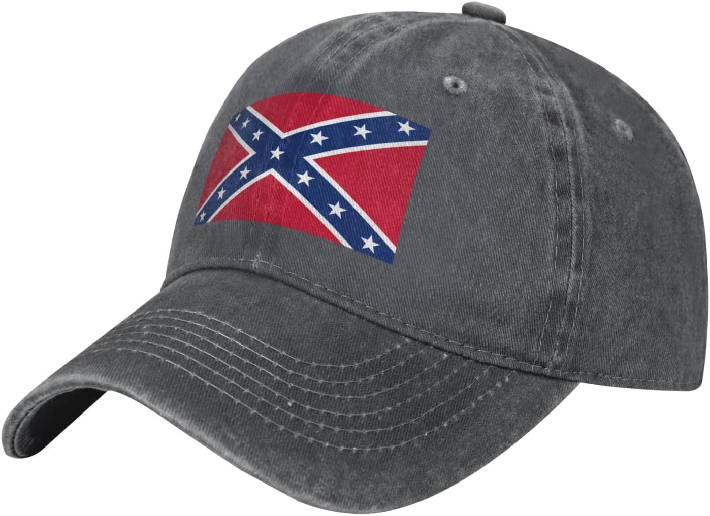 Confederate Flag Printed Deep Heather Denim Baseball Cap - Unisex, Suitable for Golf, Casual, and Outdoor wear.