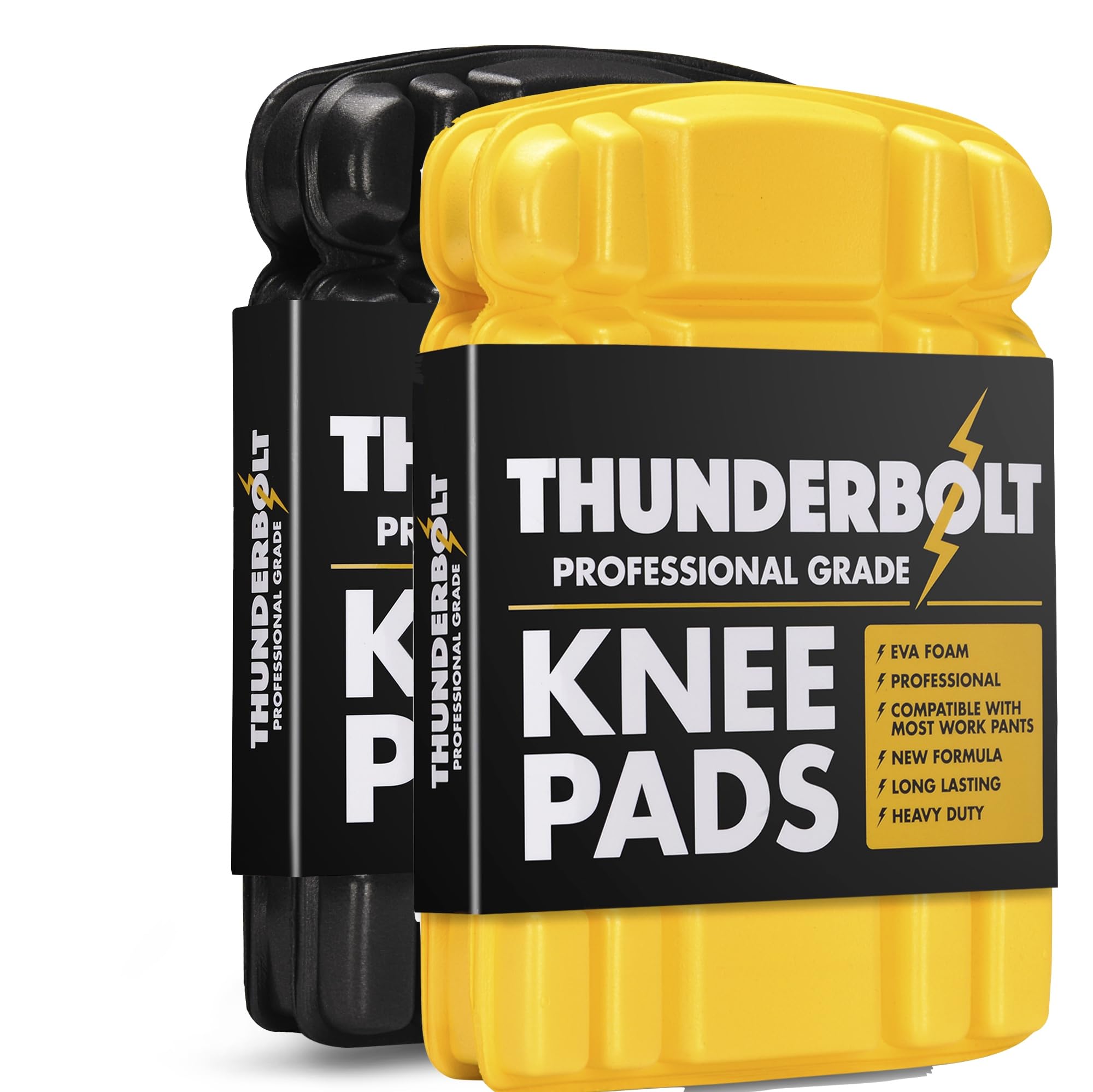 Thunderbolt Knee Pads for Work Inserts for Pants Trousers Workwear with Thick EVA Foam Cushioning (2), Black + Yellow - Image 2