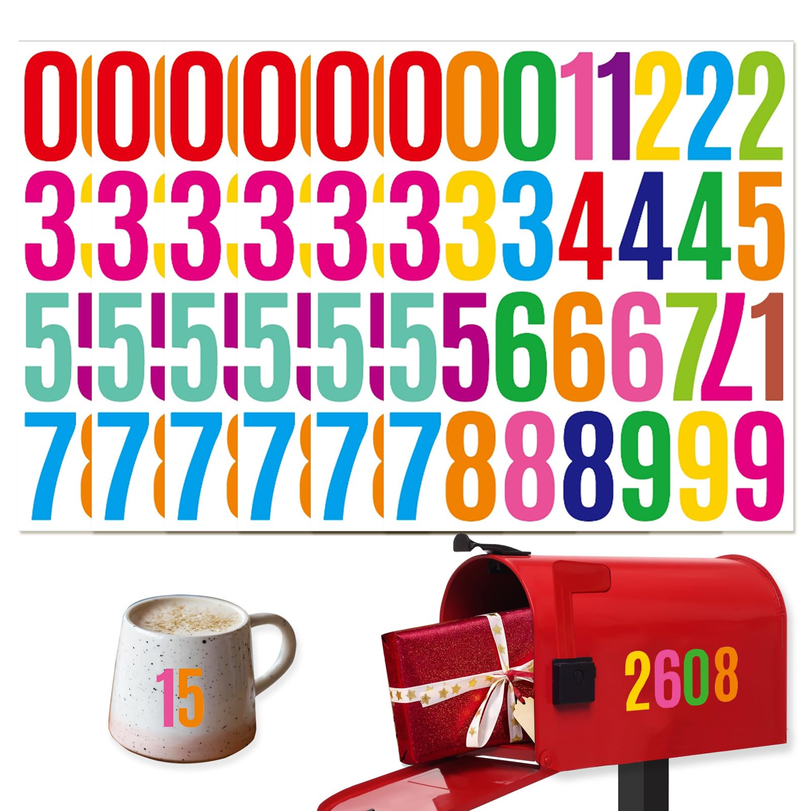YINBEI 6 Sheets 2 Inch Mailbox Numbers Stickers Vinyl Decals,Self Adhesive Number Waterproof House Address Numbers for Outside Mailbox,Signs,Window,