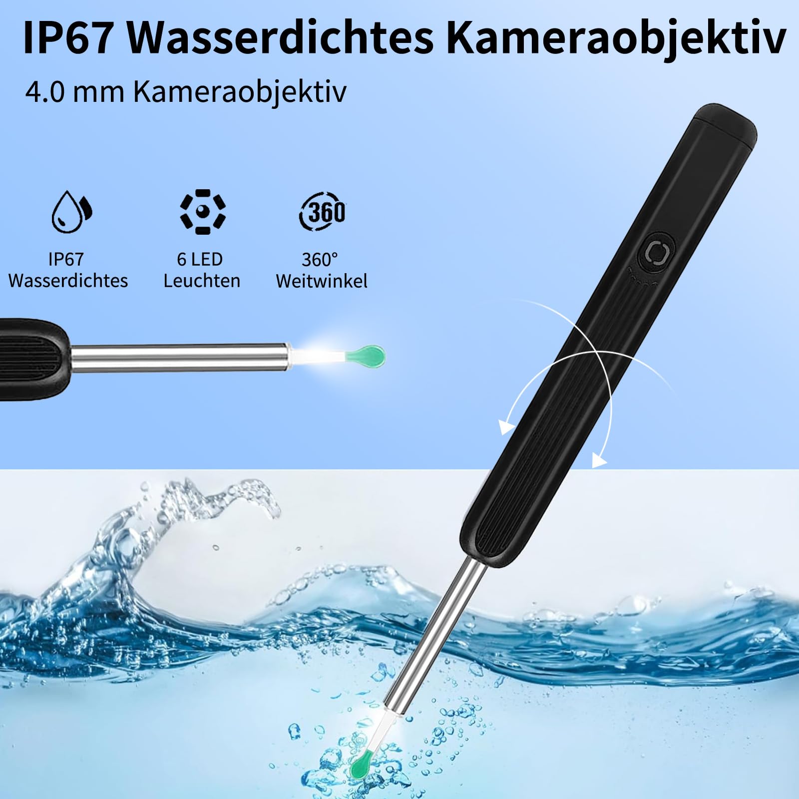 Miluna Ohrenreiniger, OIP67 Wasserdicht Ohrklar mit 6 LEDs, Miluna Pro Ohrenreiniger mit 1080P HD WiFi Kamera, hrenschmalz Entferner Otoskop für iPhone, iPad und Android-Smartphones