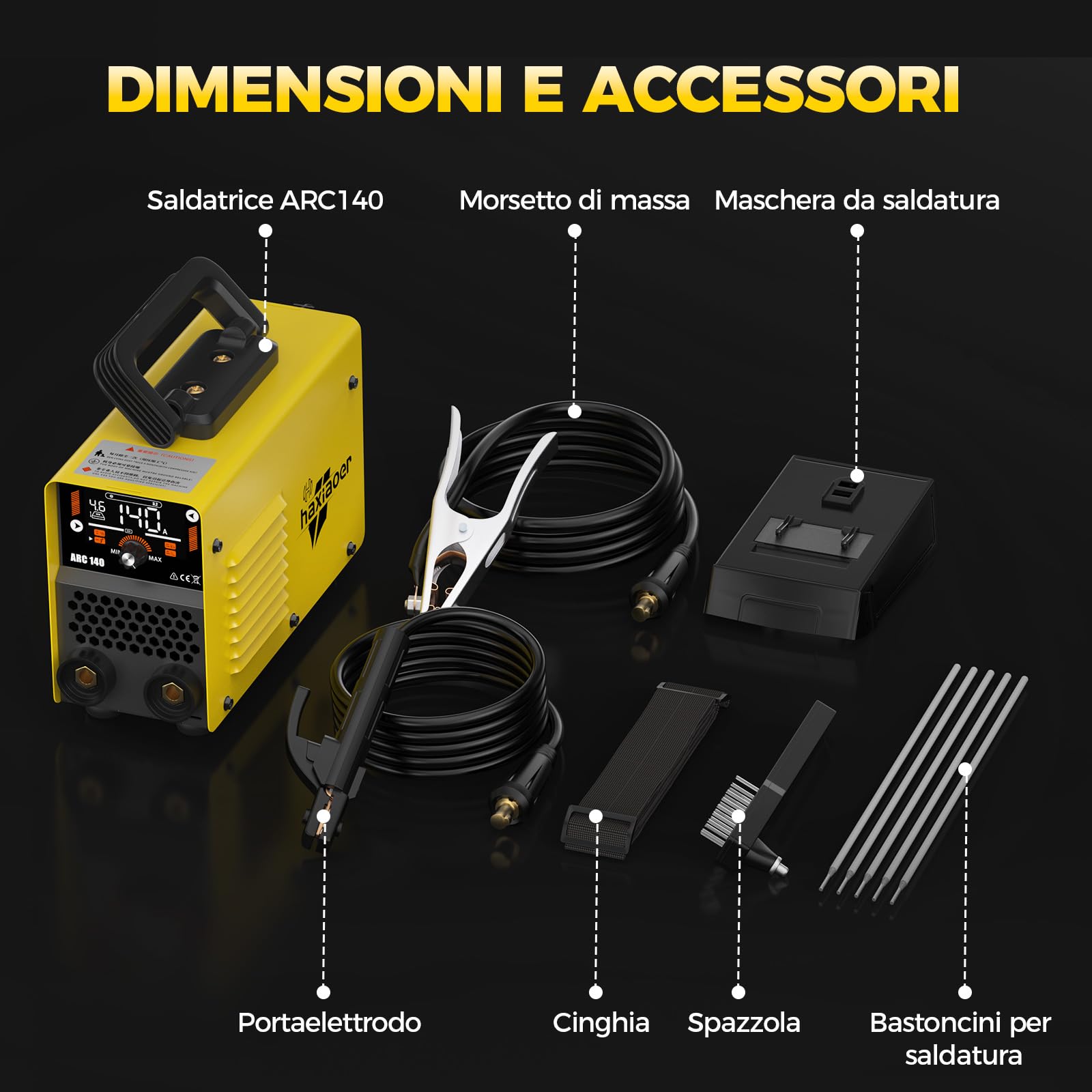 haxiaoer Saldatrice Inverter 230V Kit Completo - 2 in 1 140A MMA Lift TIG Saldatrice Electtrodo con saldatrice ad arco digitale Smart LCD Display Inverter, IGBT, 10 Fili di saldatura