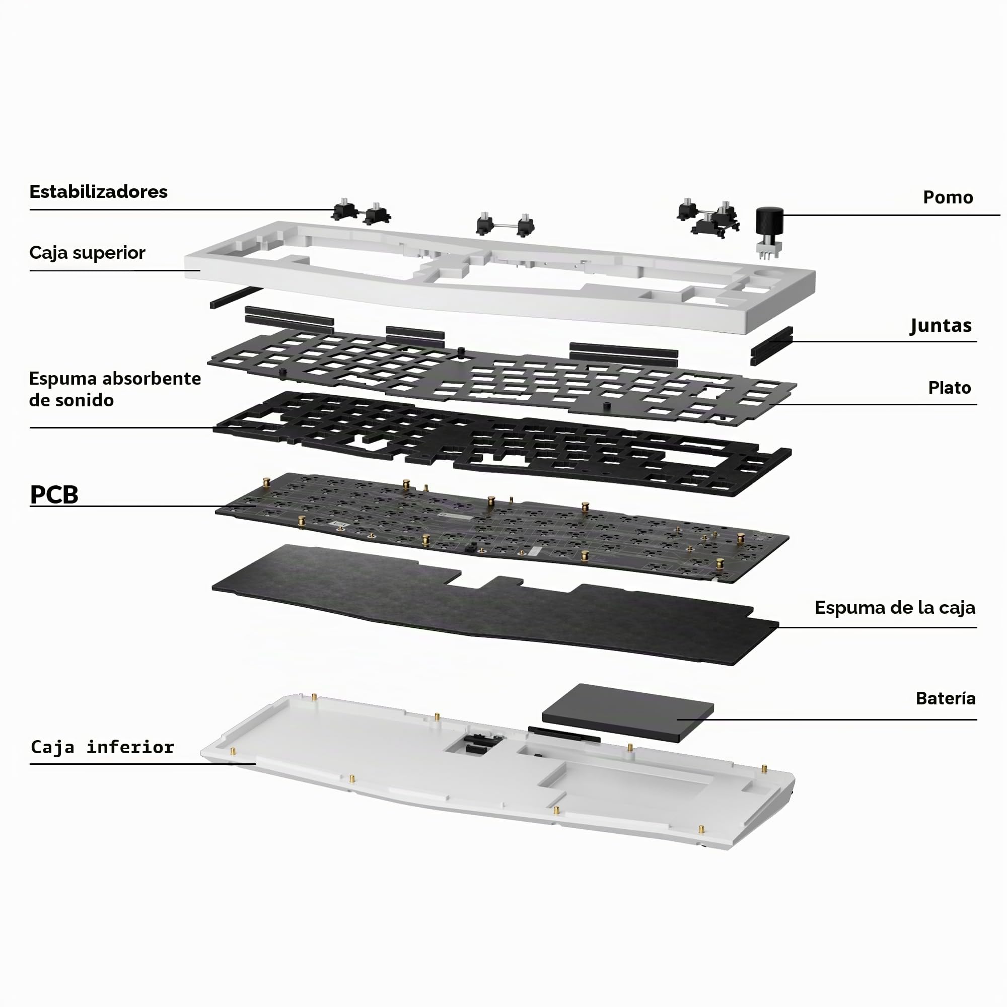 Keychron Q8 Pro Kit de Teclado Mecánico Alice 65% ISO, Cuerpo de Aluminio CNC, Programable QMK, RGB, Bluetooth 5.1, Kit de Juegos Barebone, para Interruptores de 3/5 Pines, Mac y Windows - Blanco