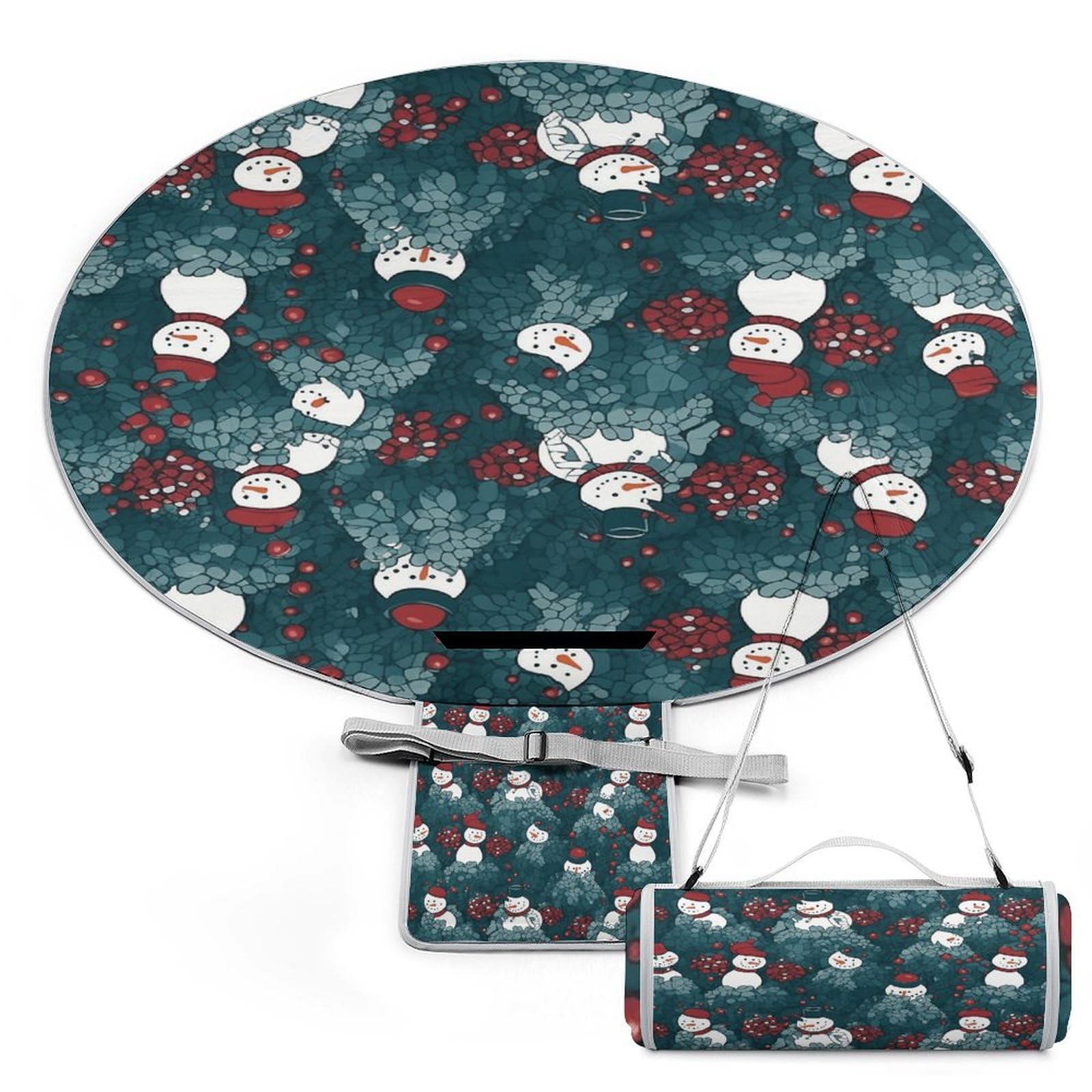 Couverture de pique-nique avec motif bonhomme de neige et boule de neige - Tapis d'extérieur pour plage, camping, fête