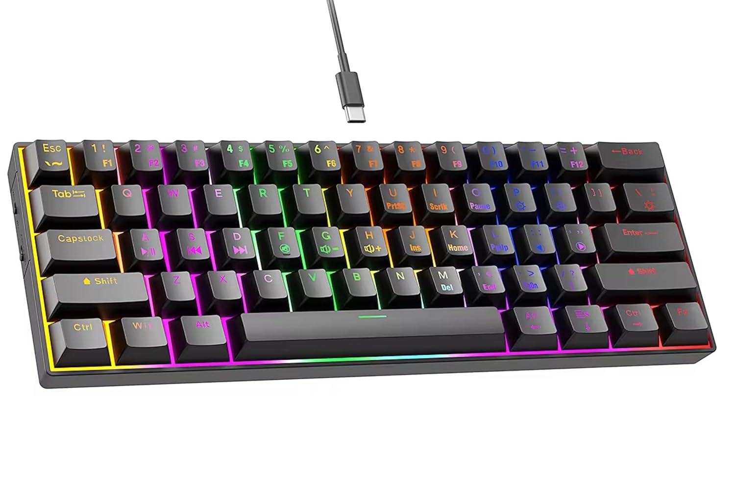 Dr Luxur® DARKFIRE/Pearl 60% Wired RGB Mechanical Gaming Keyboard, 61 Keys Compact, Linear Blue Switch, USB Type-C (Darkfire)