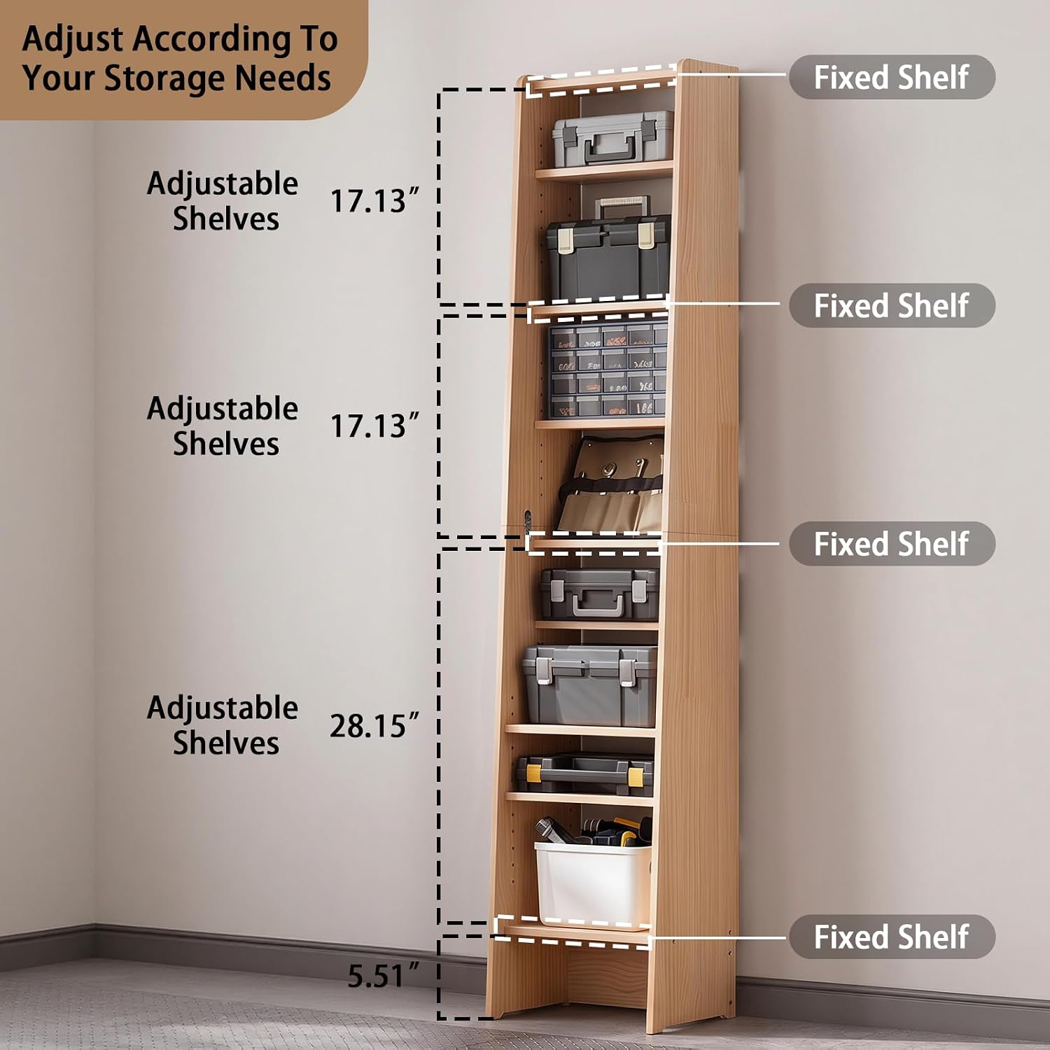 Baveke Tall Narrow Bookshelf- Wood Corner Book Shelf, 8 Tier Adjustable Skinny Ladder Shelf, Slim Bookcase & Freestanding Open Shelves for Living Room, FSC Certified Wood Etagere for Home, Natural