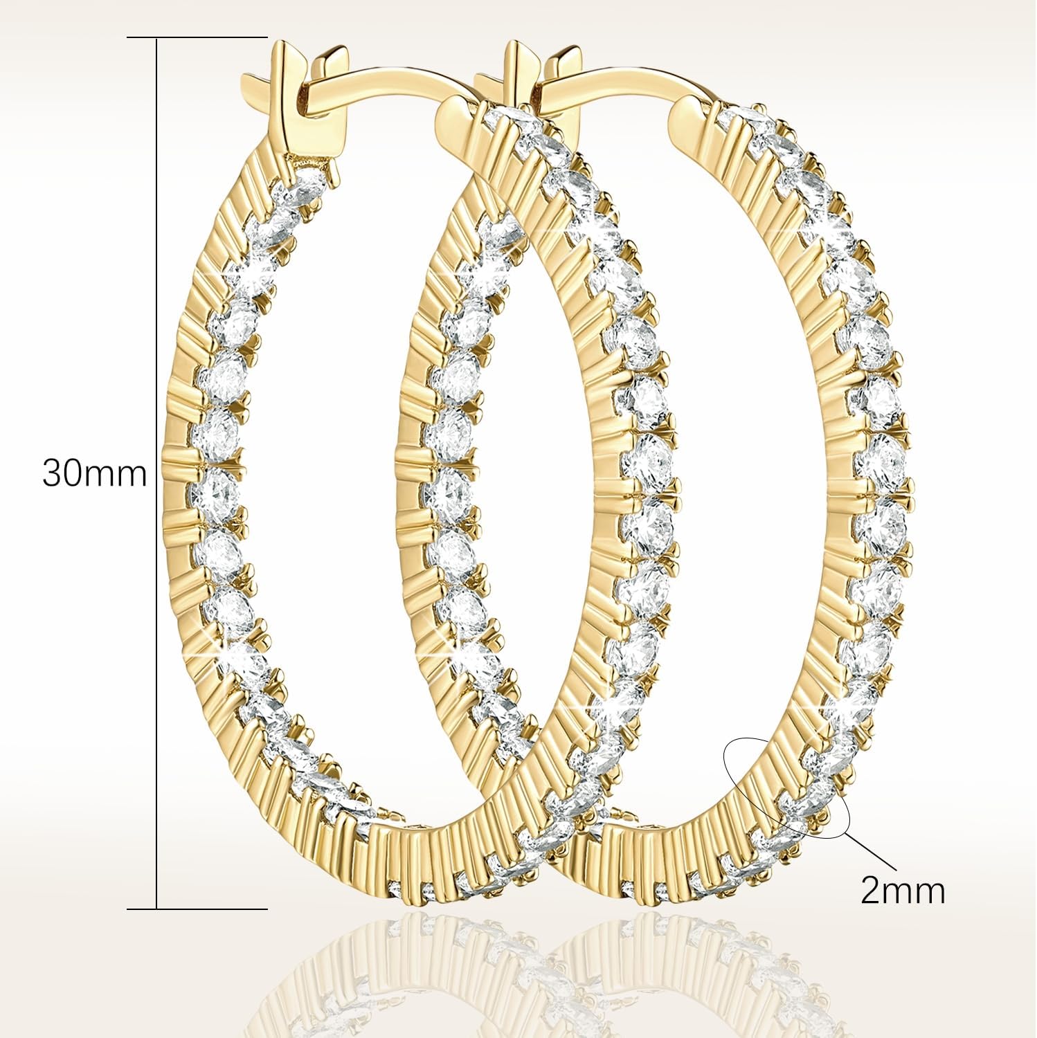 14K Gold Cubic Zirconia Hoop Earrings for Women 14K Gold Chunky Hoop Earrings Chic Diamond Hoops Earring with 68pcs Cubic Zirconia - Image 7