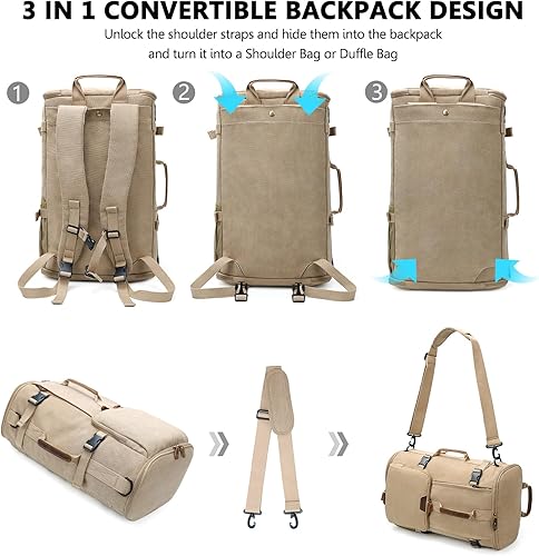 Miniatura 3 de G-FAVOR Mochila de viaje de 40L, mochila de lona vintage convertible, bolsa de lona estilo morral, con capacidad para laptop de 17.3 pulgadas,