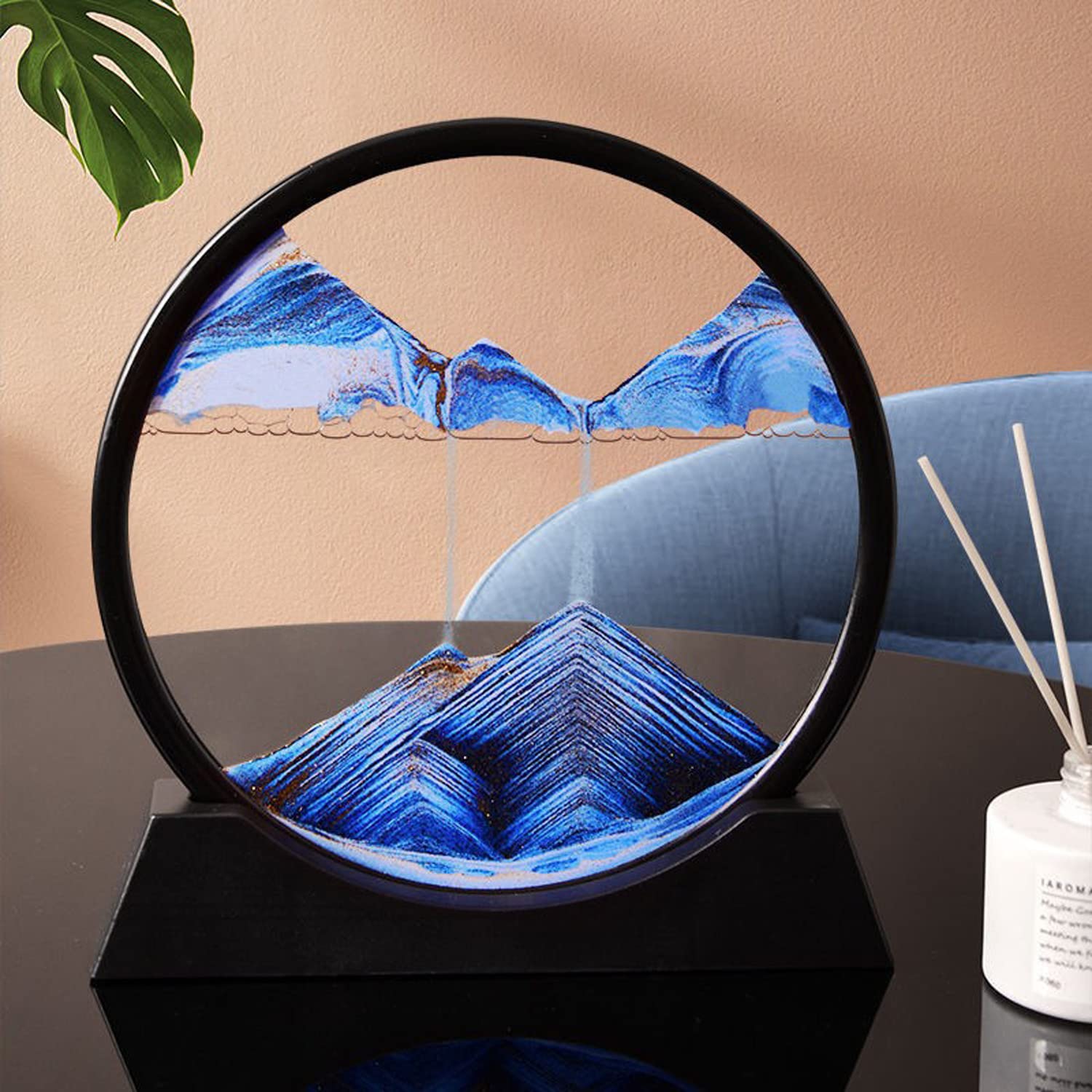 Image de Sable en Mouvement, Peinture de Sable Qui coule 3D sablier de Cadre de Sable en Verre Rond, pour la décoration de Bureau à Domicile (Rose, 12 Pouces