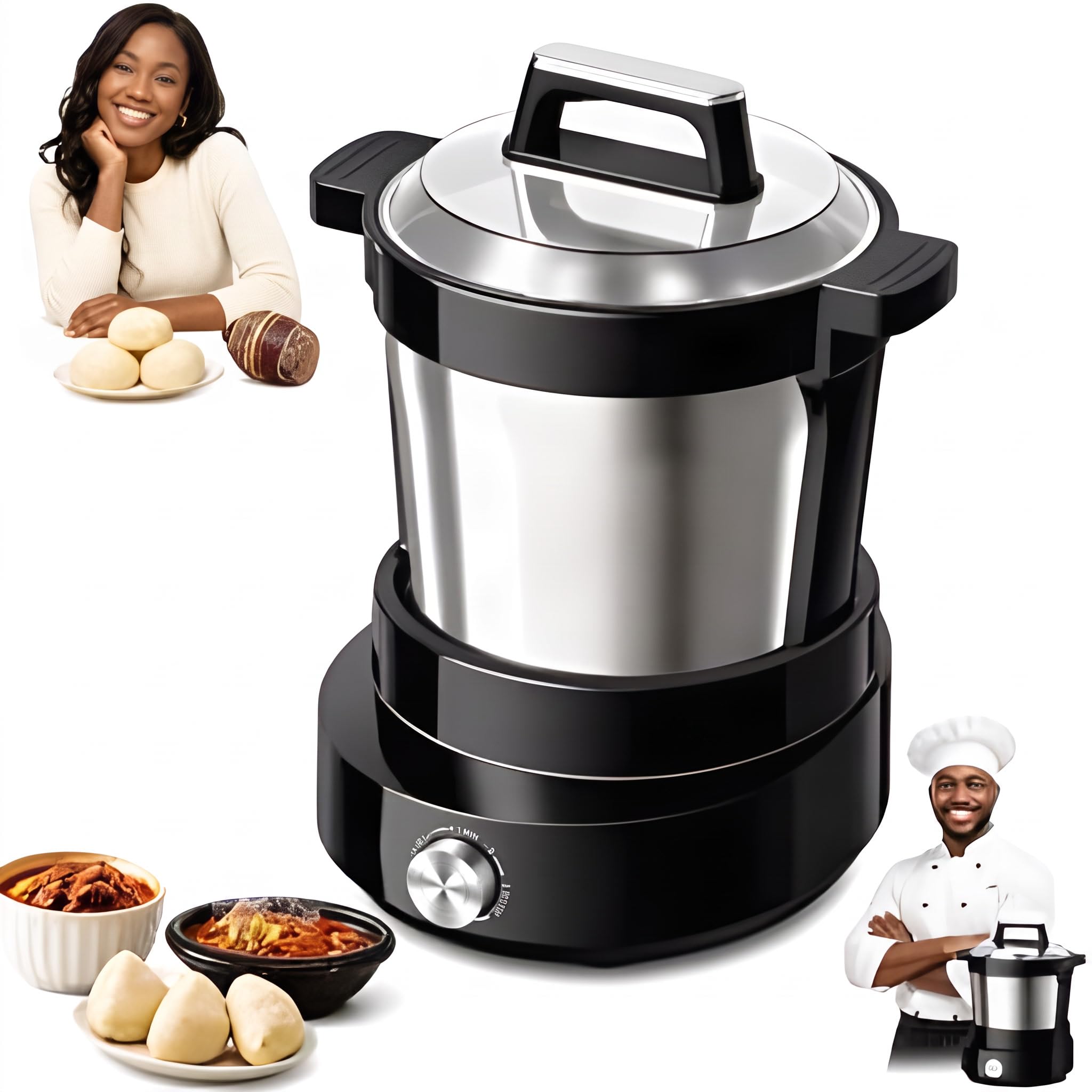 Swallow Maker & Fufu Machine, 6L Electric Pounded Yam Mixer 60-Min Timer